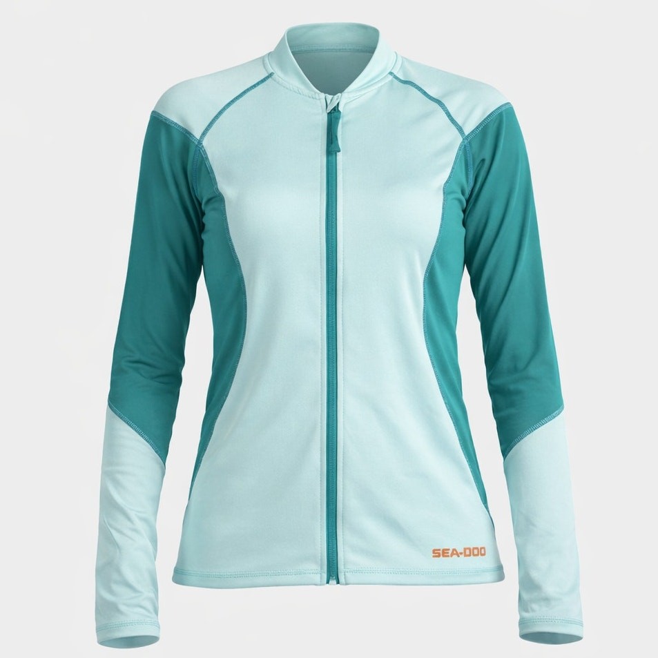 Women’s SeaDoo Swim Rashguard Long Sleeve UV 50 Protection Zip Turquoise Sz Med