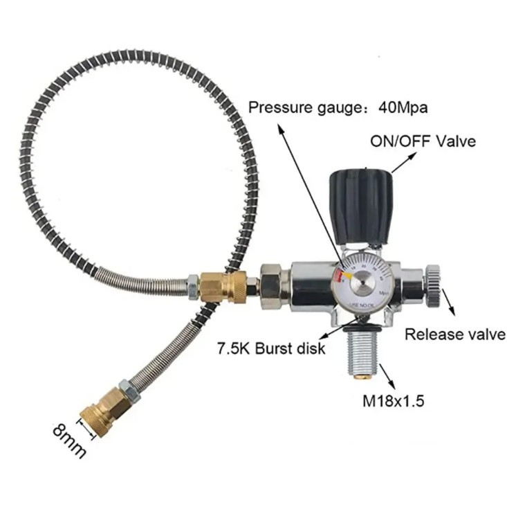6.8L Carbon Fiber Cylinder HPA Tank Fill Station Regulator Scuba Diving 4500PSI