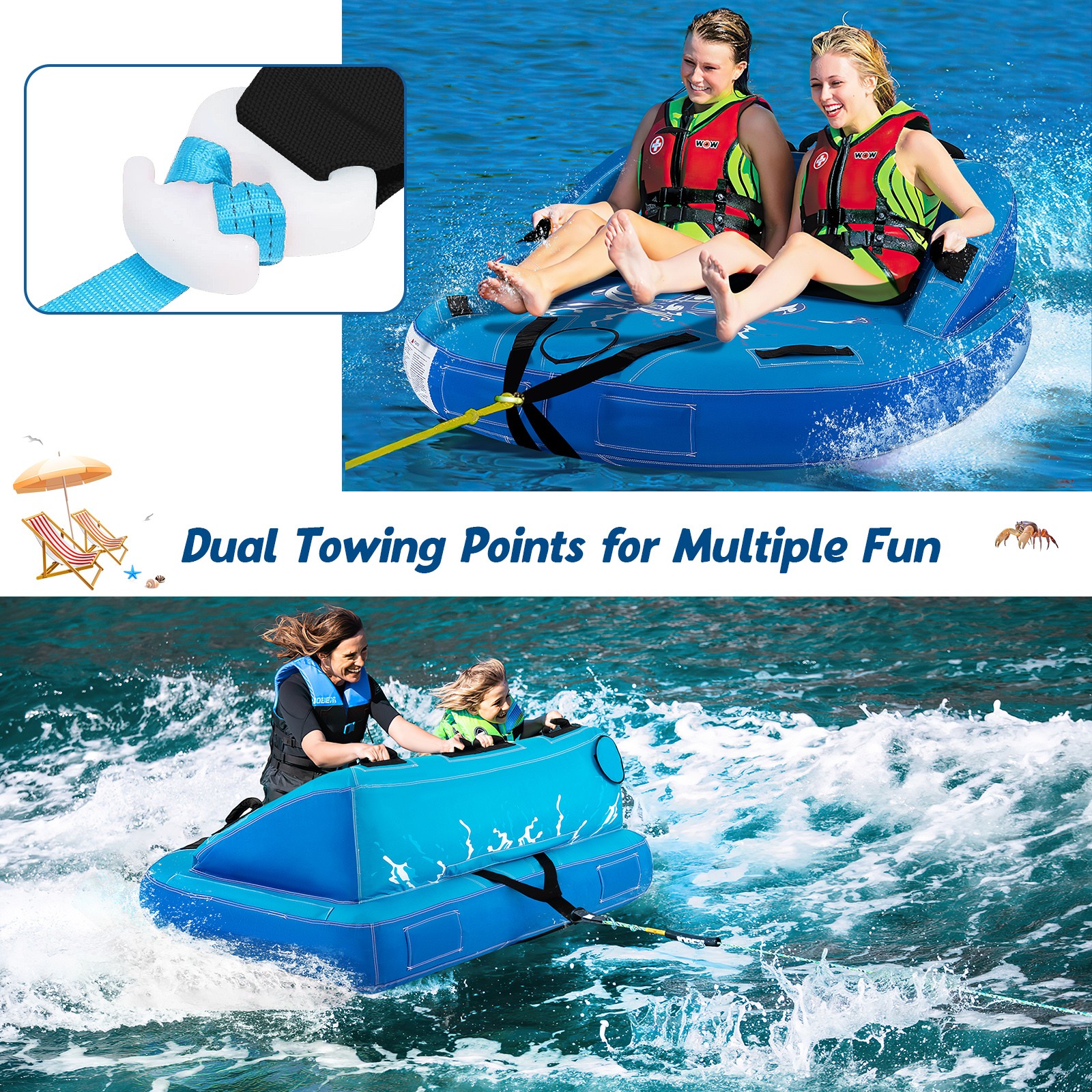 Inflatable 2 Person Towable Tubes for Boating Water Tubes for Boats to Pull