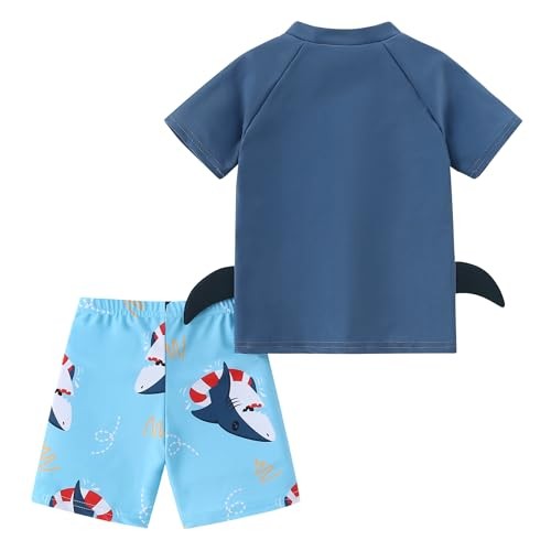 Toddler Boy Swimsuit 3 Piece Boys Swim Set Short Sleeve Boys Swim 4-5T Blue