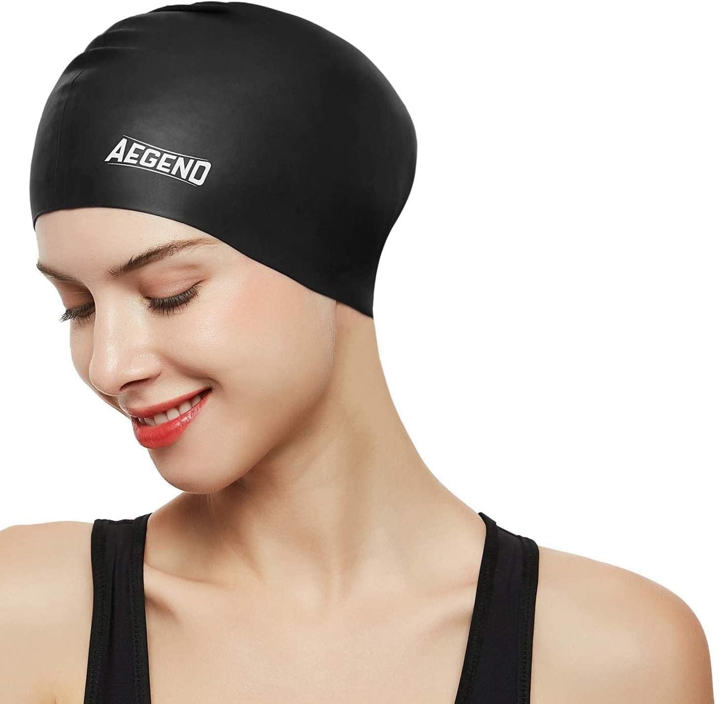 Aegend Swim Caps for Long Hair, Durable Silicone One Size, 1 Pack – Black