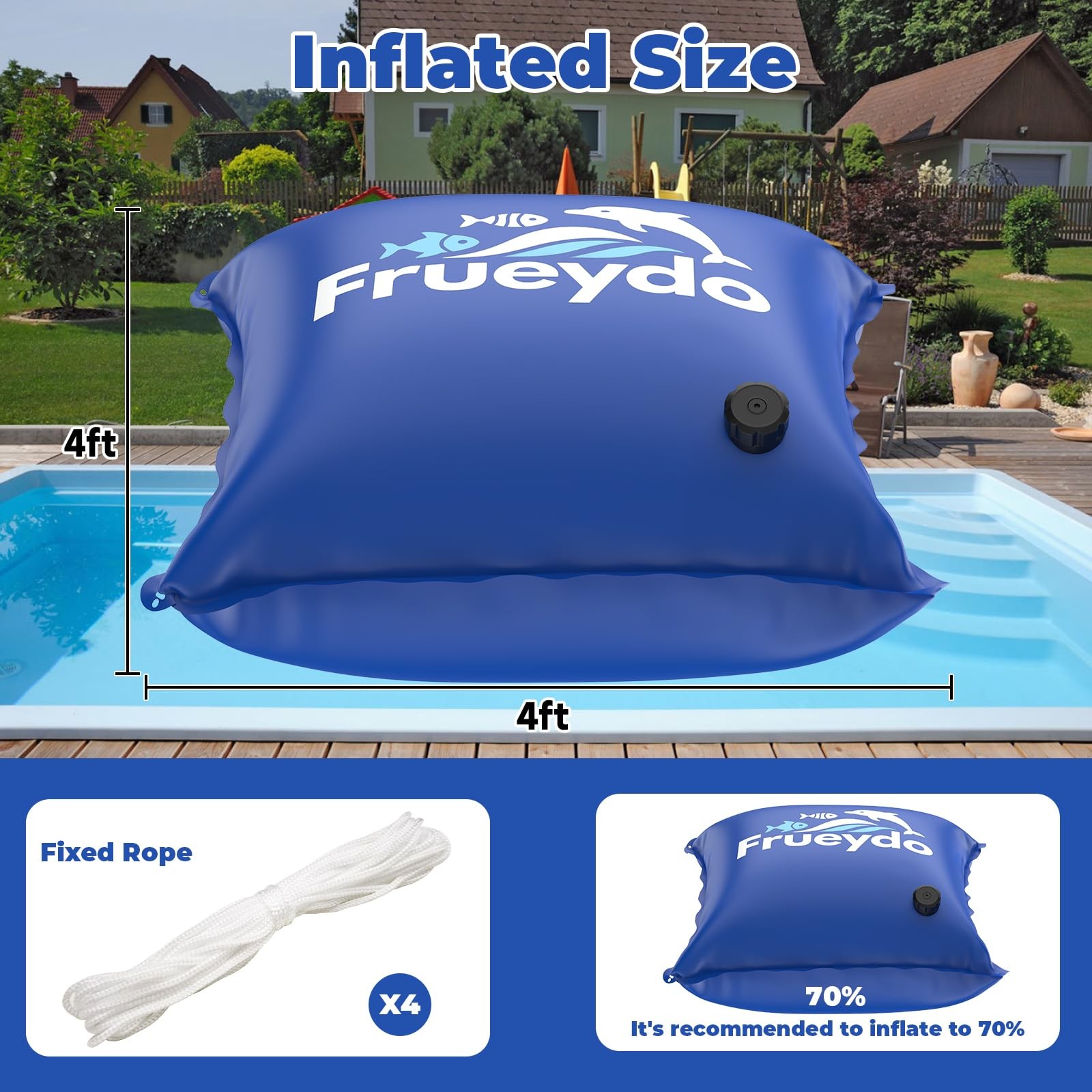 Inflatable Pool Pillow for Above Ground Pool 4×4 Ft – Heavy Duty Air Pillow f…