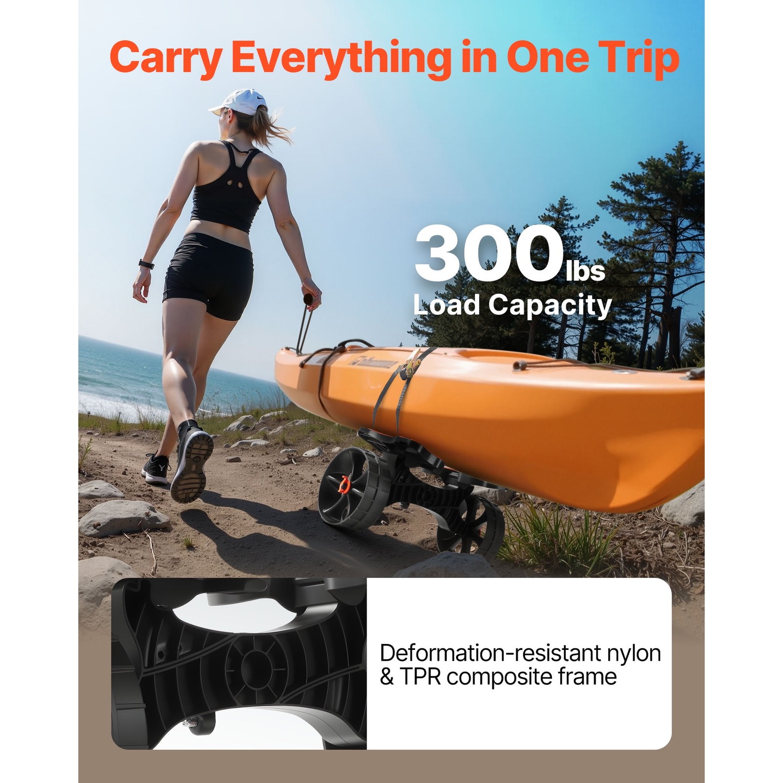 KFFKFF Foldable Kayak Cart with 300 lbs Capacity,Durable Trolley Featuring 10-in