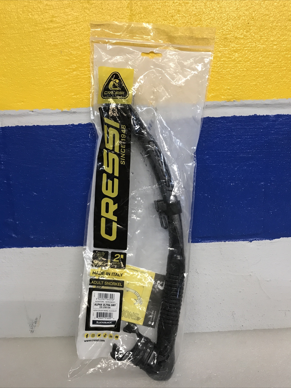 Cressi Alpha Ultra Dry Foldable Adult Snorkel Black 258150 New