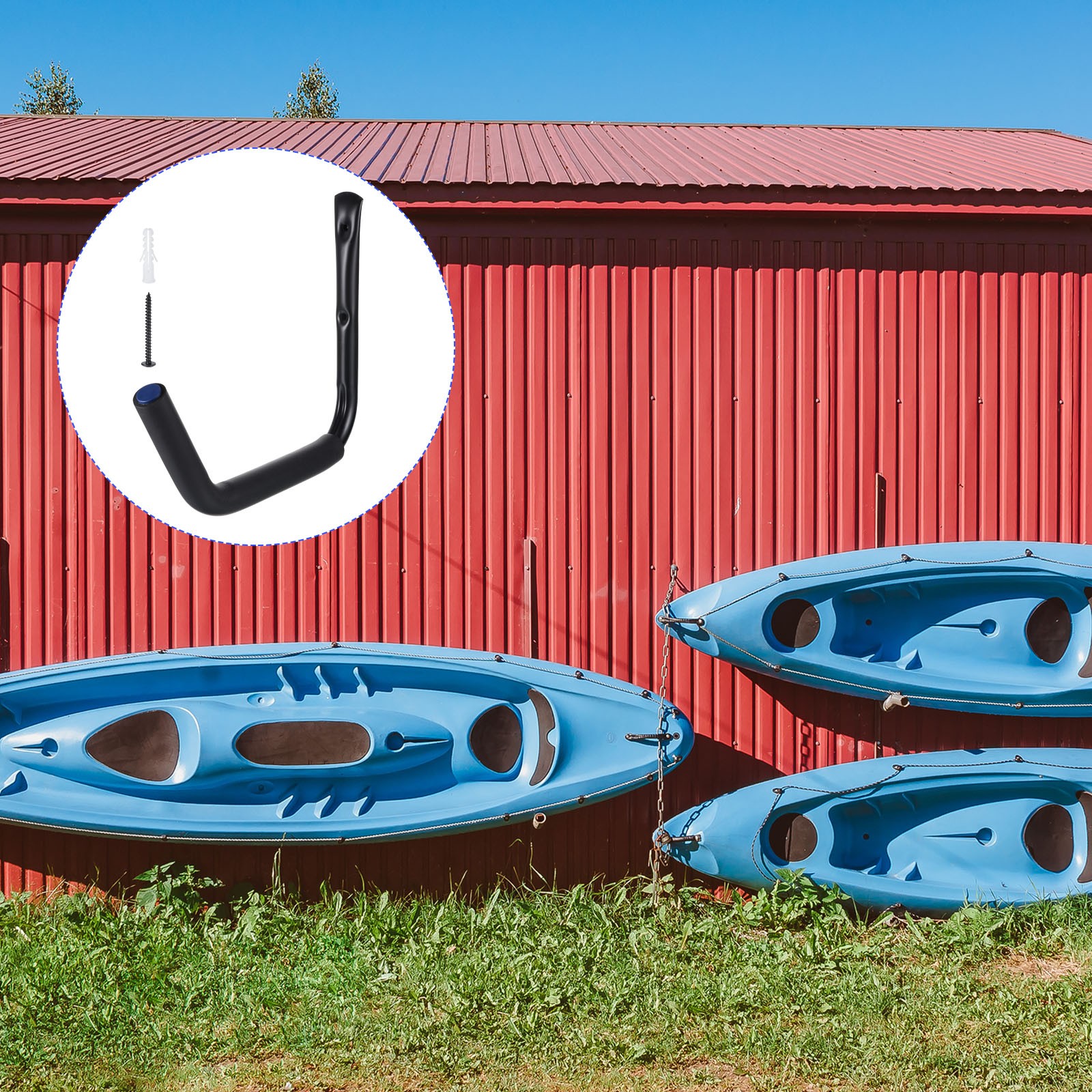 4 Pack Kayak Storage Racks Wall Mount Kayak Hooks Garage Canoe Hangers 15″ Black