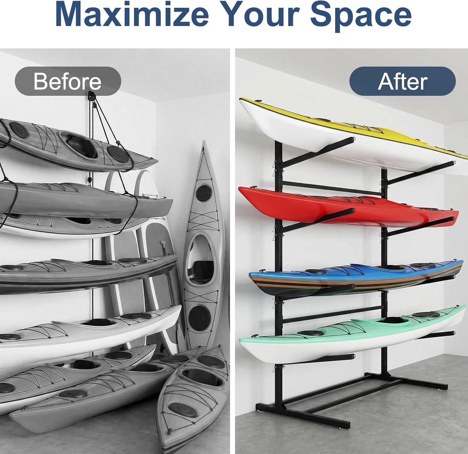NAIZEA Kayak Storage Rack Freestanding Wall Mount 2 & 4 Tier Kayak Holder Stand