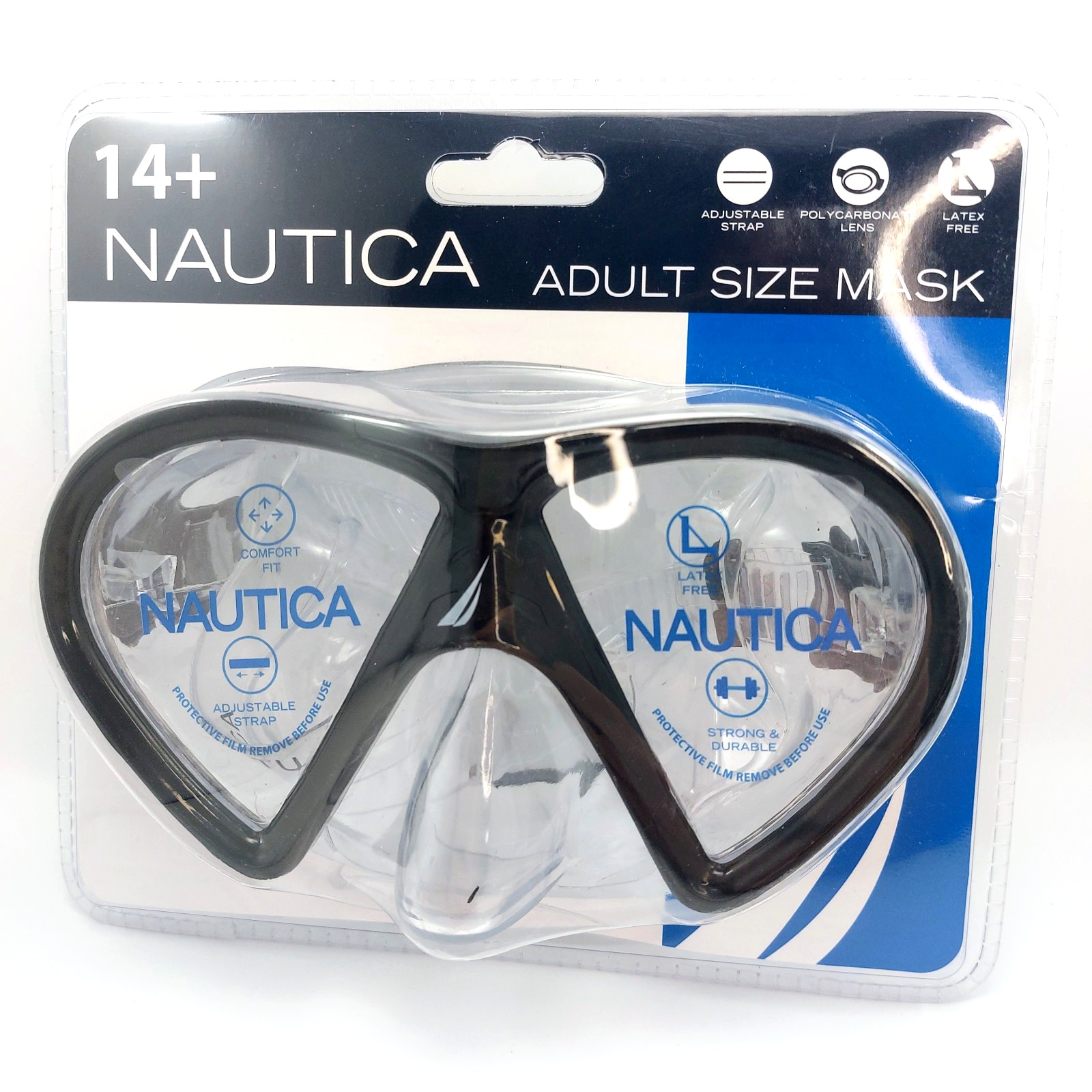 NEW Nautica Adult Size Snorkeling Dive Swim Latex Free Mask Polycarbonate Lenses