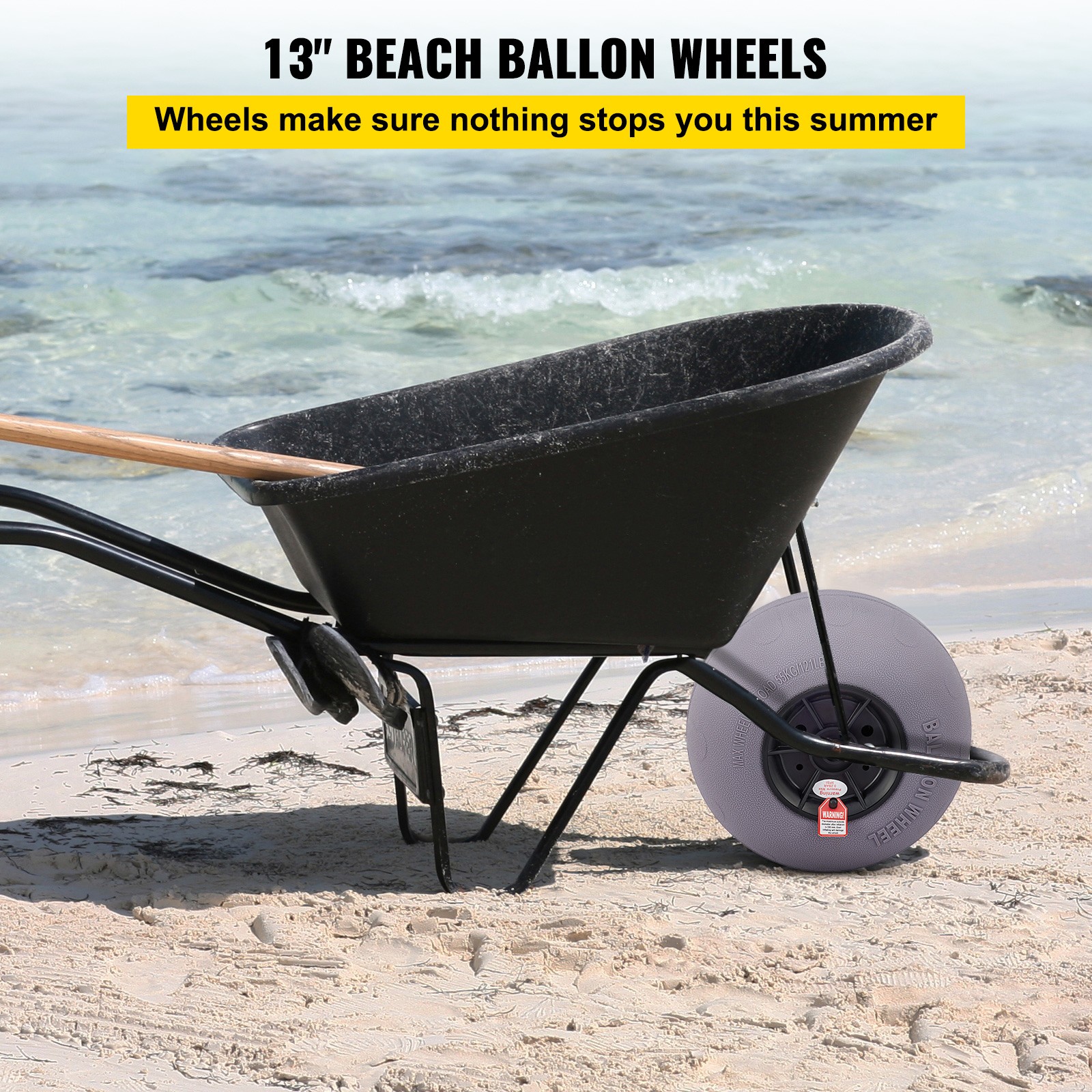 Beach Cart Replacement Wheels 13″ Big Balloon Tires Axle and Hardware Included