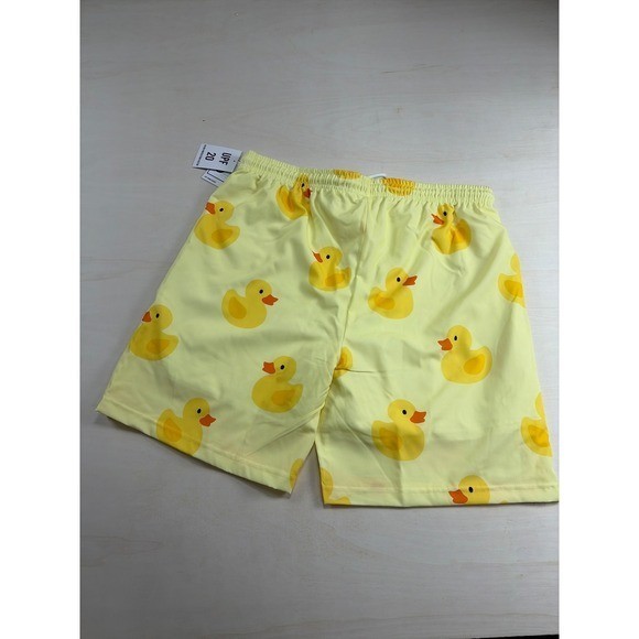Yellow Rubber Duck Print Swim Trunks Mens Size L Water Repellent Mesh Lined NEW