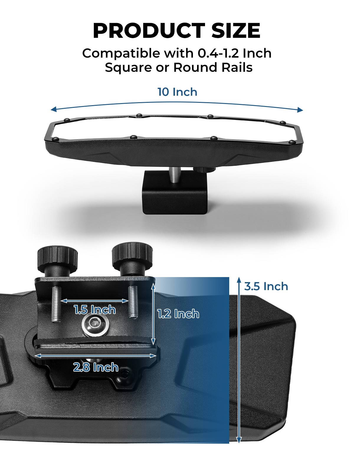 KEMIMOTO 3.5″x10″ Rear View Boat Mirror Marine Mirror for Ski Boat Pontoon Boat