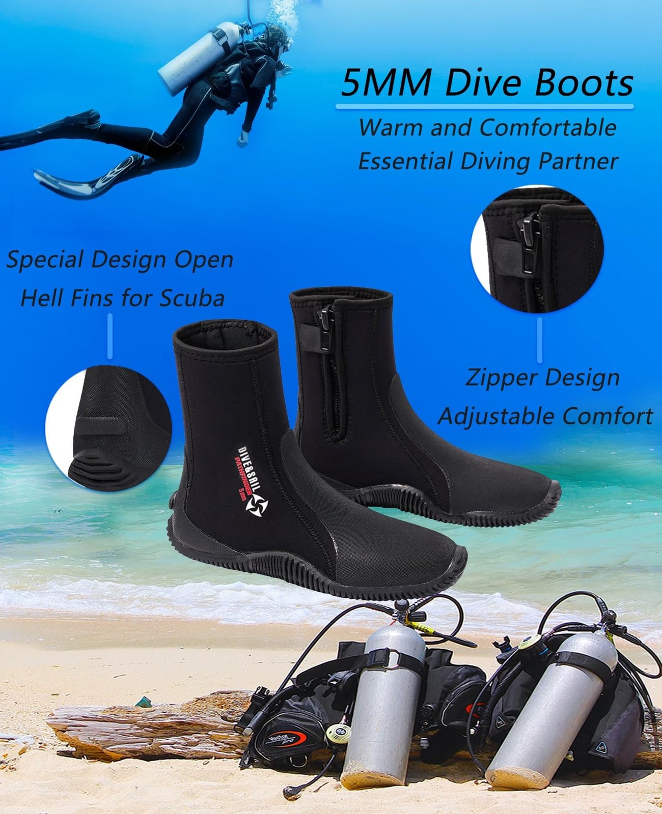 Skyone Neoprene Dive Boots Men Women, Surf Booties Scuba Diving Boots 5MM, We…