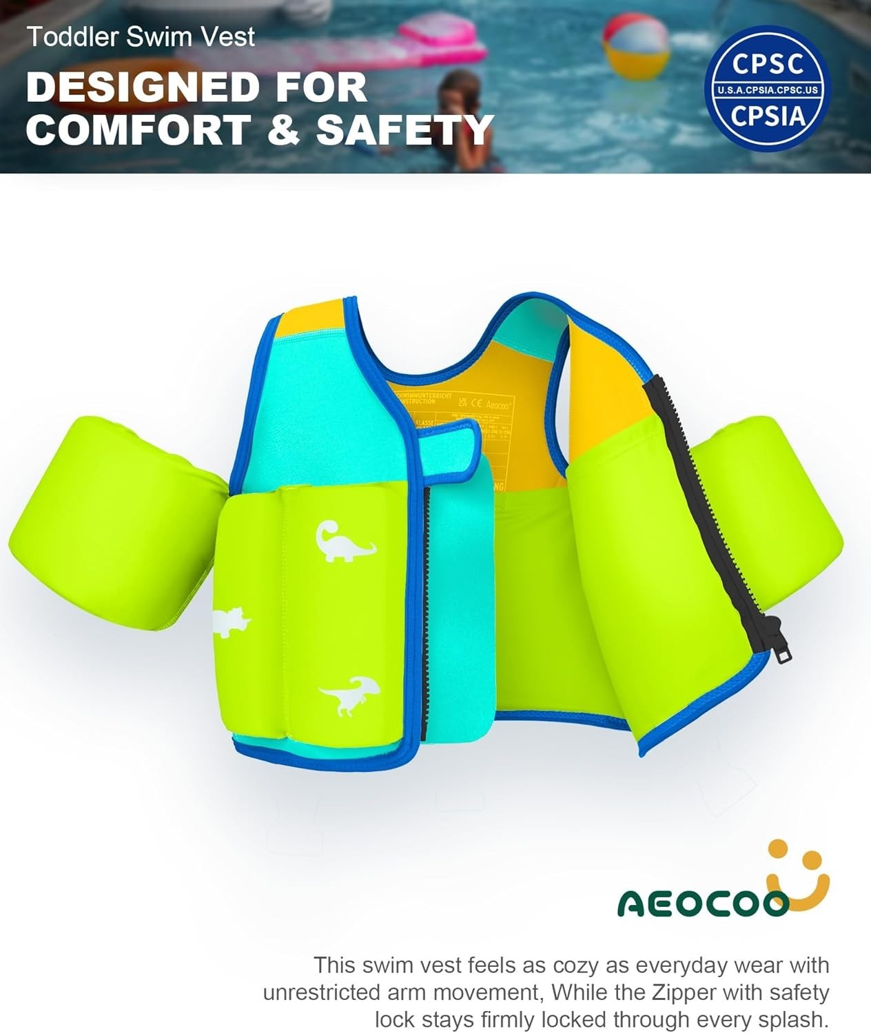 Toddler Swim Vest 20-30-50-70 Pounds, Kids Pool Floaties for 1-2-3-5-7-9 Years