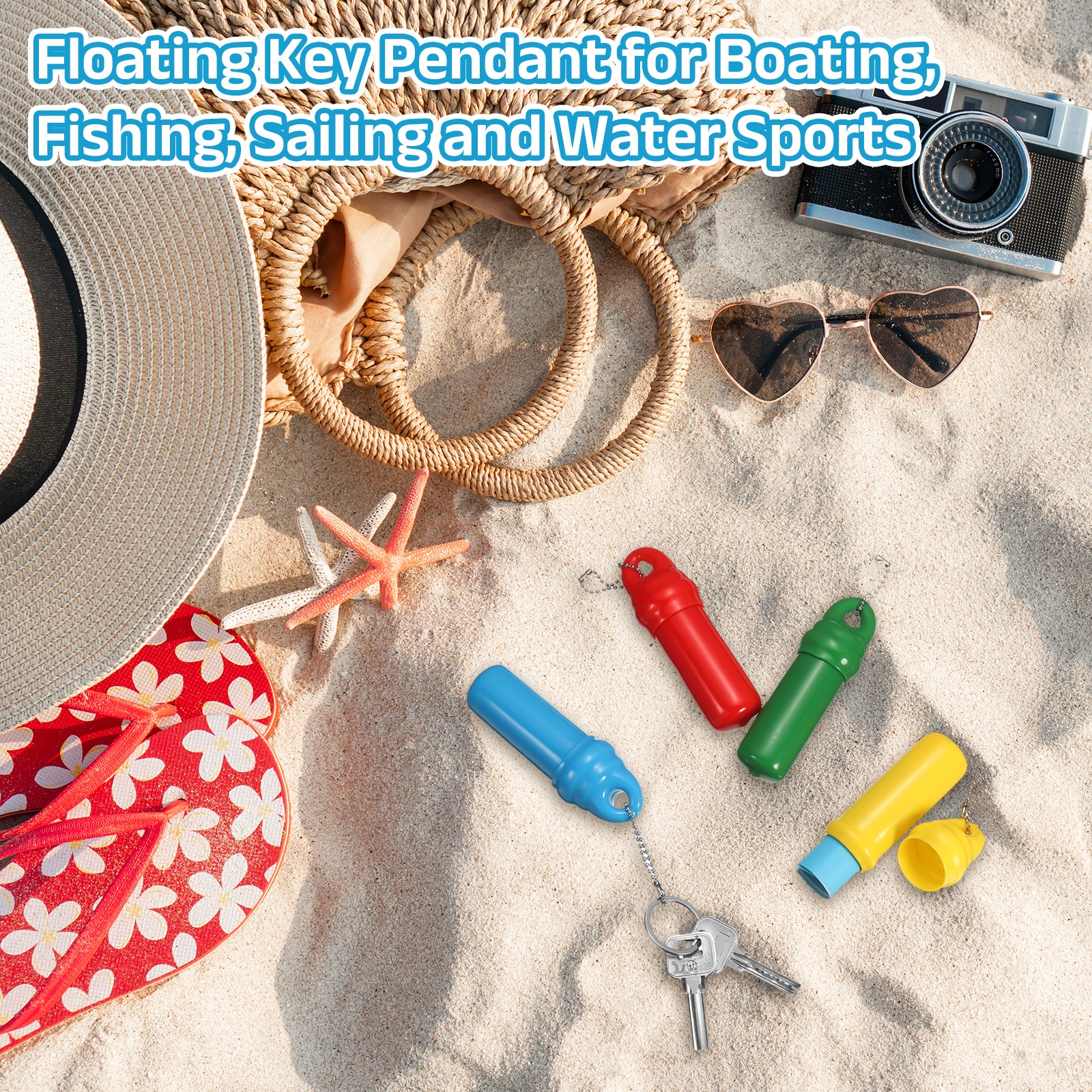 2Pcs Floating Keychain, Float Key Ring Holder with Waterproof Container Sky Blue