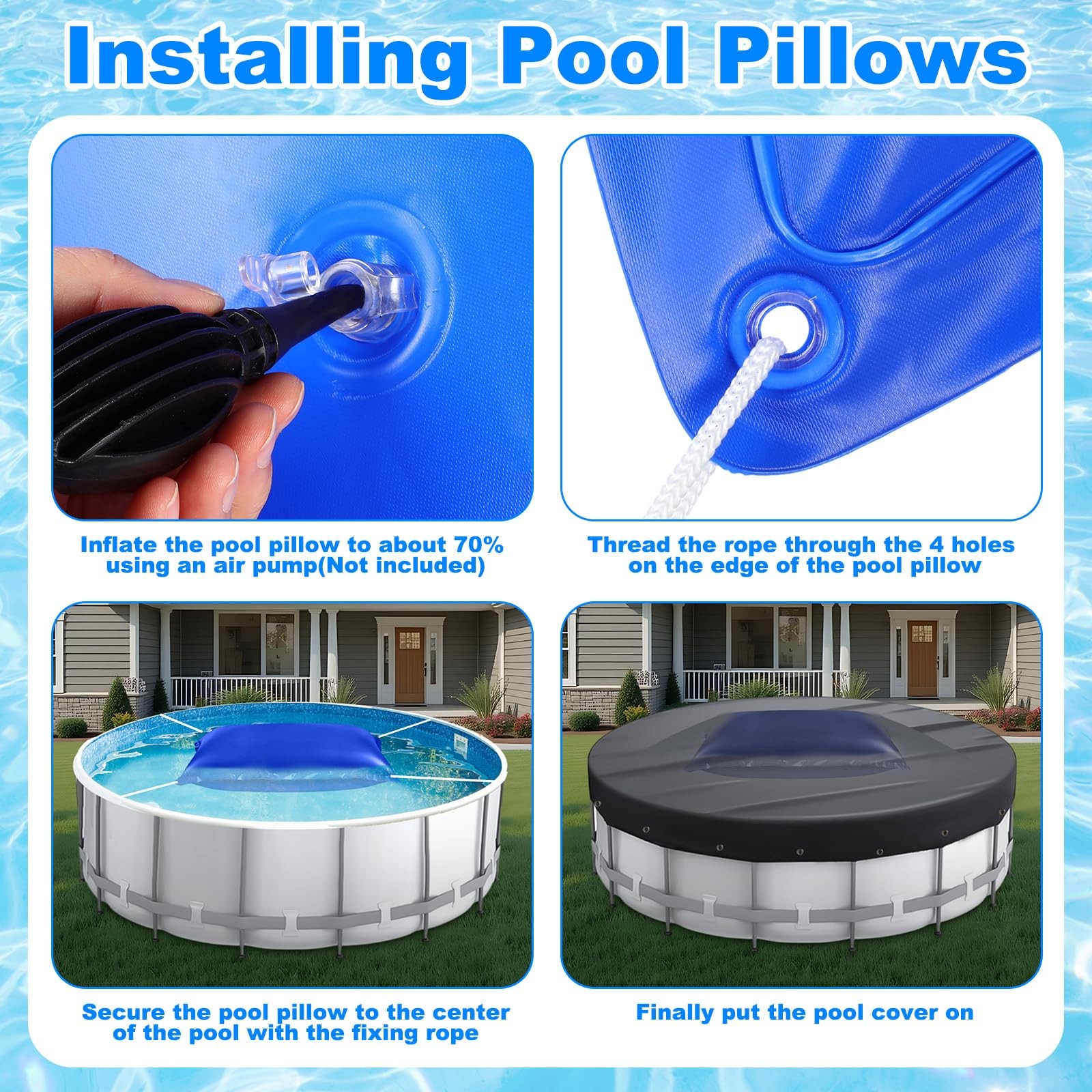 4ft Above Ground Pool Pillow & 12 Hanging Water Bags for Pool Cover, Winteriz…