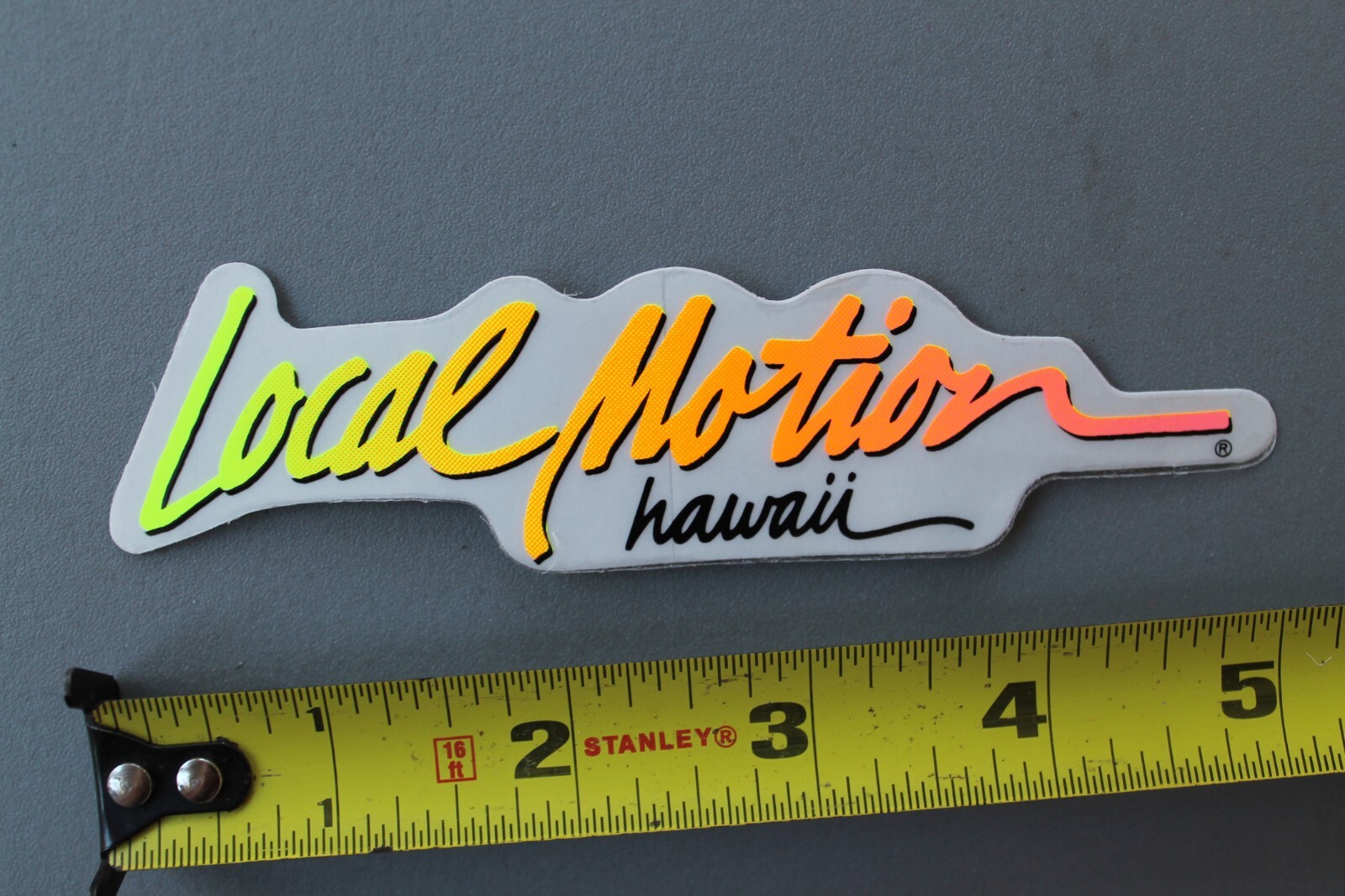 LOCAL MOTION Hawaii Clear Neon Orange Yellow 80’s Surf Vintage Surfing STICKER