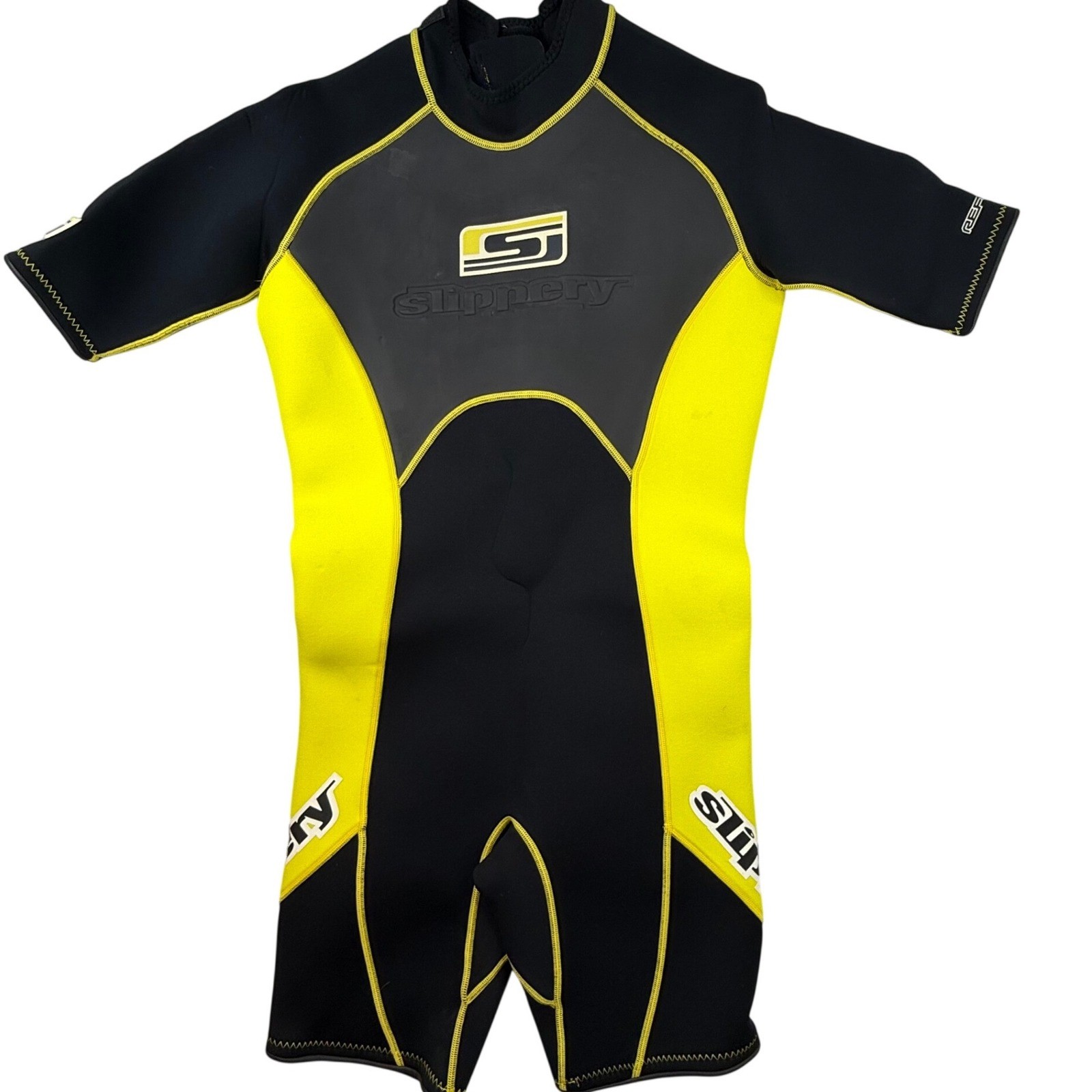 Slippery Shorty Wetsuit Mens Large Black Neon Yellow Neoprene Jet Ski Surf L