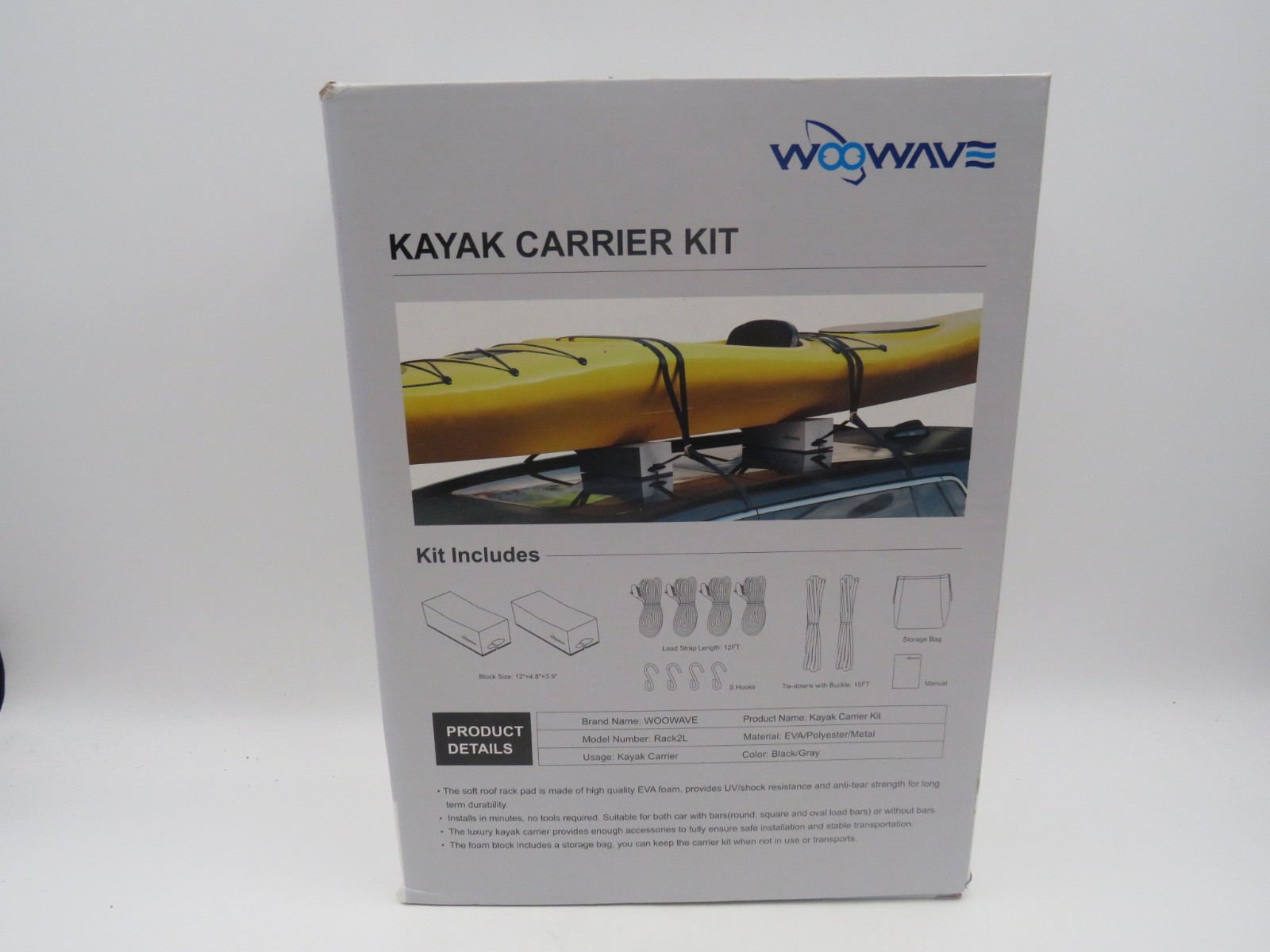 WOOWAVE Kayak Carrier Kit Universal Soft Standard Foam Block for Roof Racks