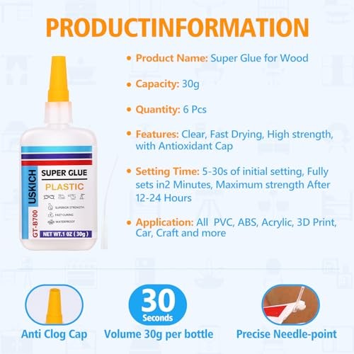 Super Glue for Plastic with Anti Clog Cap. 6 x 1 fl oz,Plastic Plastic-Glue