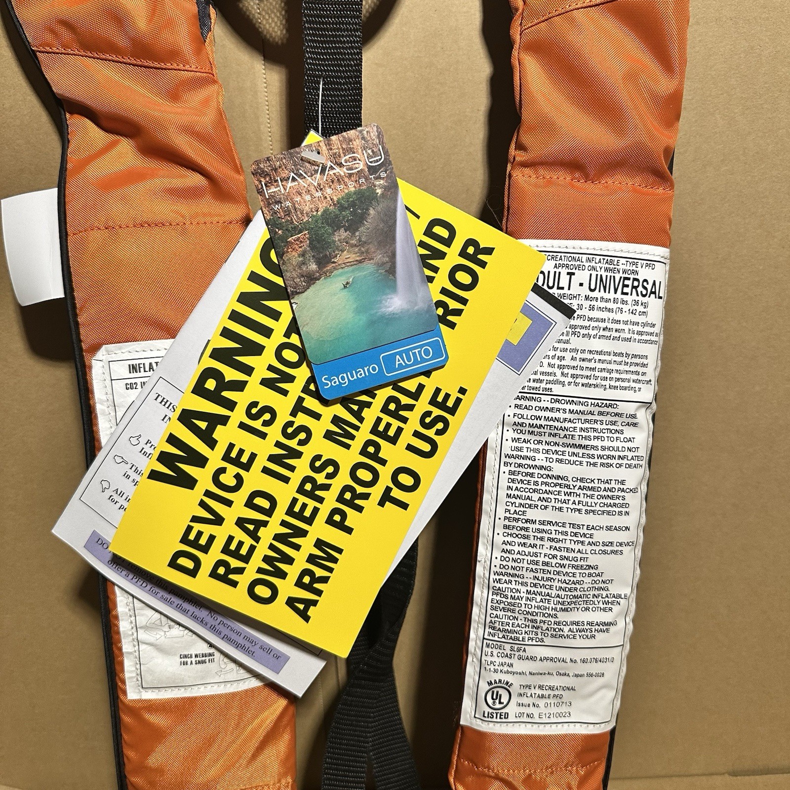 Havasu USCG Approved, Inflatable Life Jacket Vest, Automatic/Manual PFD, 24G CO2