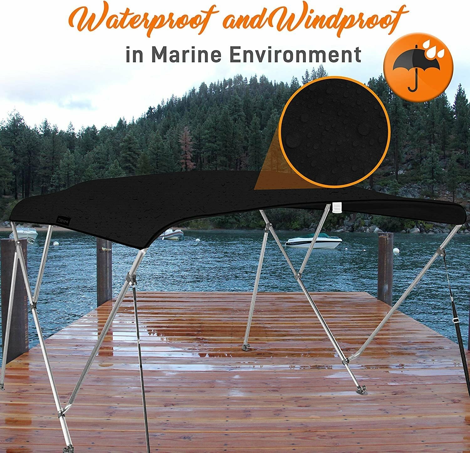 SereneLife Waterproof Boat Bimini Top Cover 6ft x 4ft / 8ft x 4ft – Black