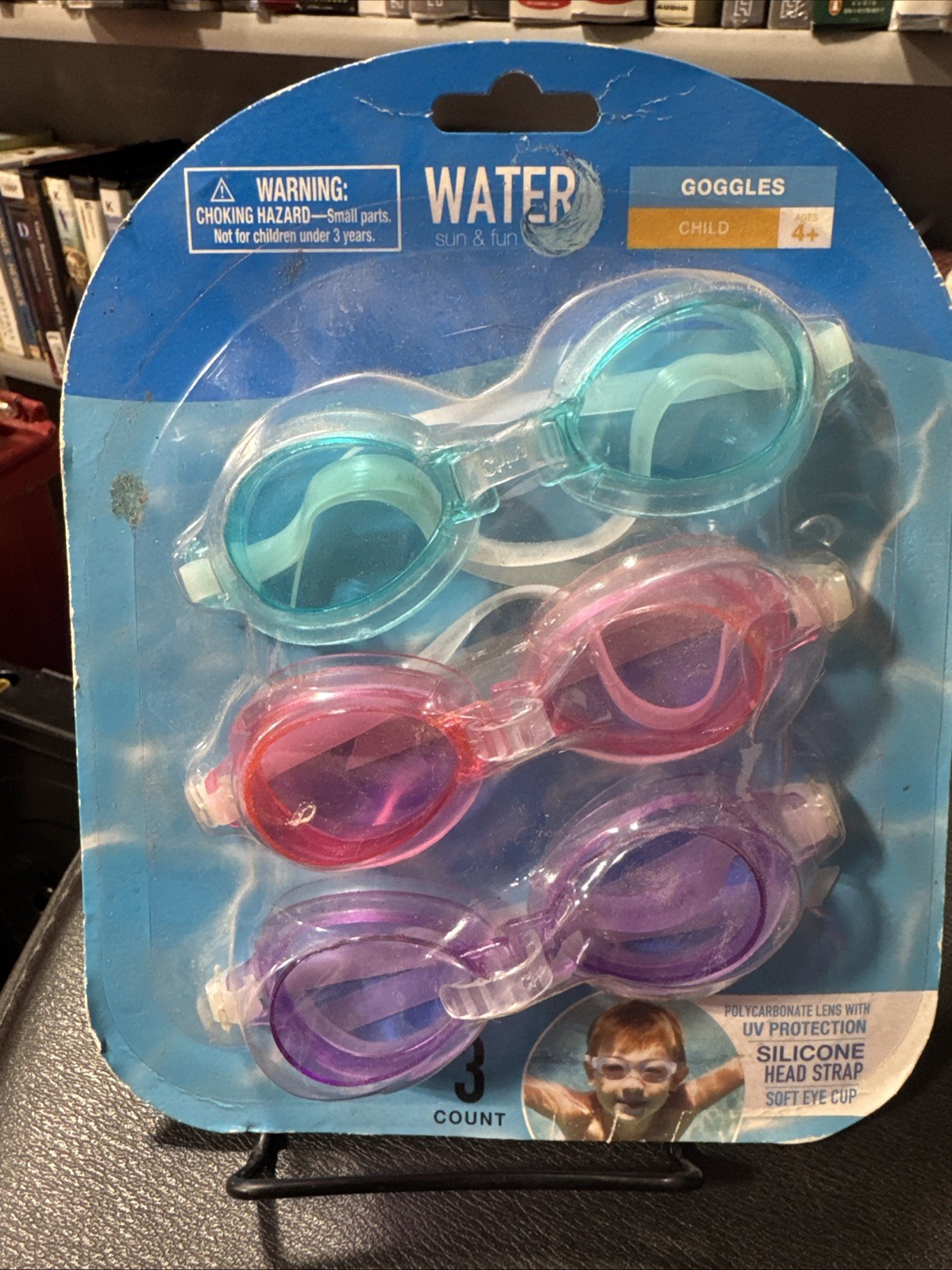 Water Sun & Fun Swim Goggles Polycarbonate Lens w/UV Protection x3 Child 4+ Year