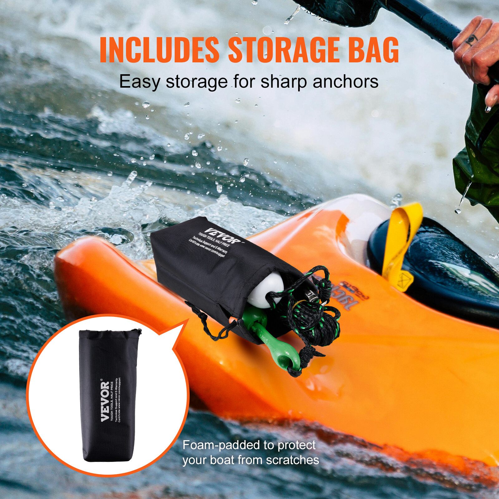 VEVOR Kayak Anchor Kit 3.5 lb Paddle Board Anchor Kit with 26.2 ft Rope and Buoy