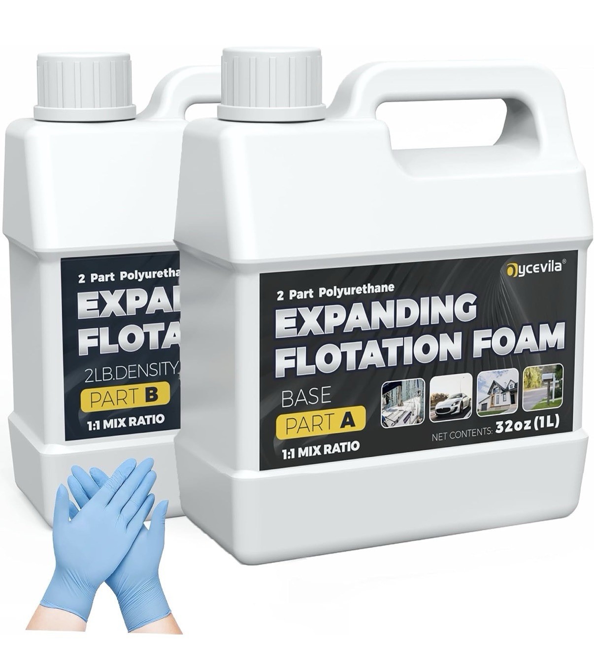 2 Quart Kit Marine Flotation Foam with Gloves, 2 Lb Density 2