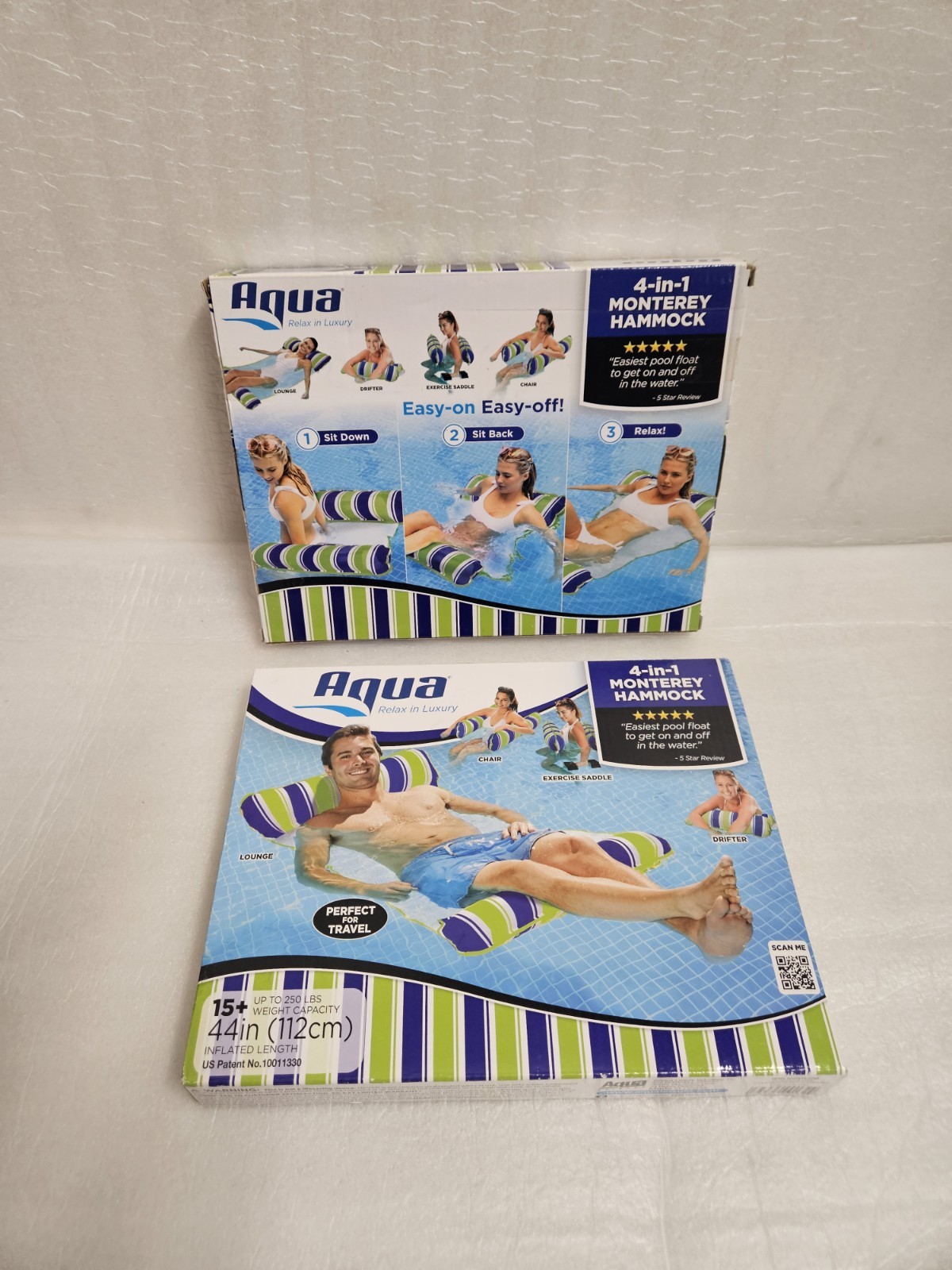 Lot of 2 Aqua Inflatable 4 in 1 Monterey Hammock Pool Float 250 lb Capacity New