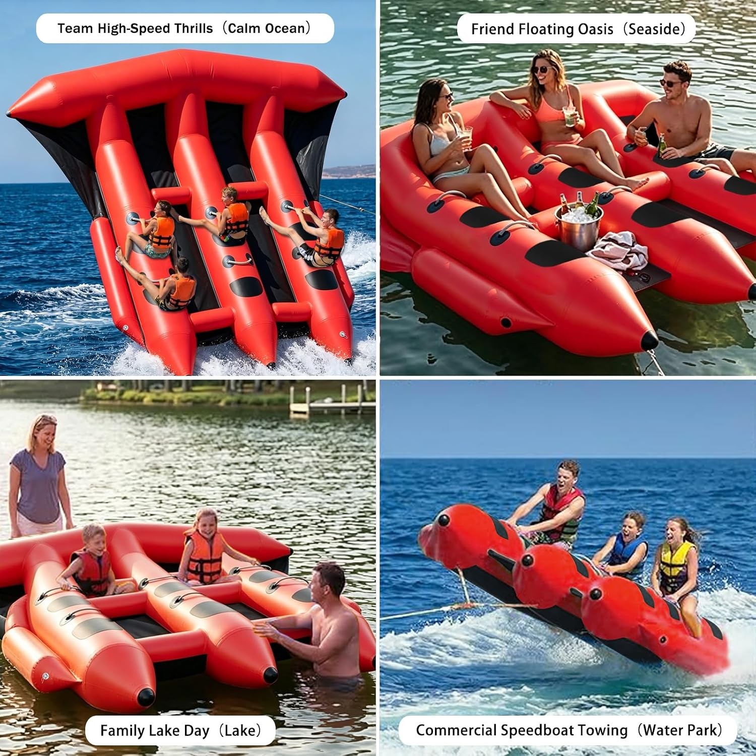 Towable Inflatable Boat Tube 2-6 Person Flying Tube w/Electric Pump Handles