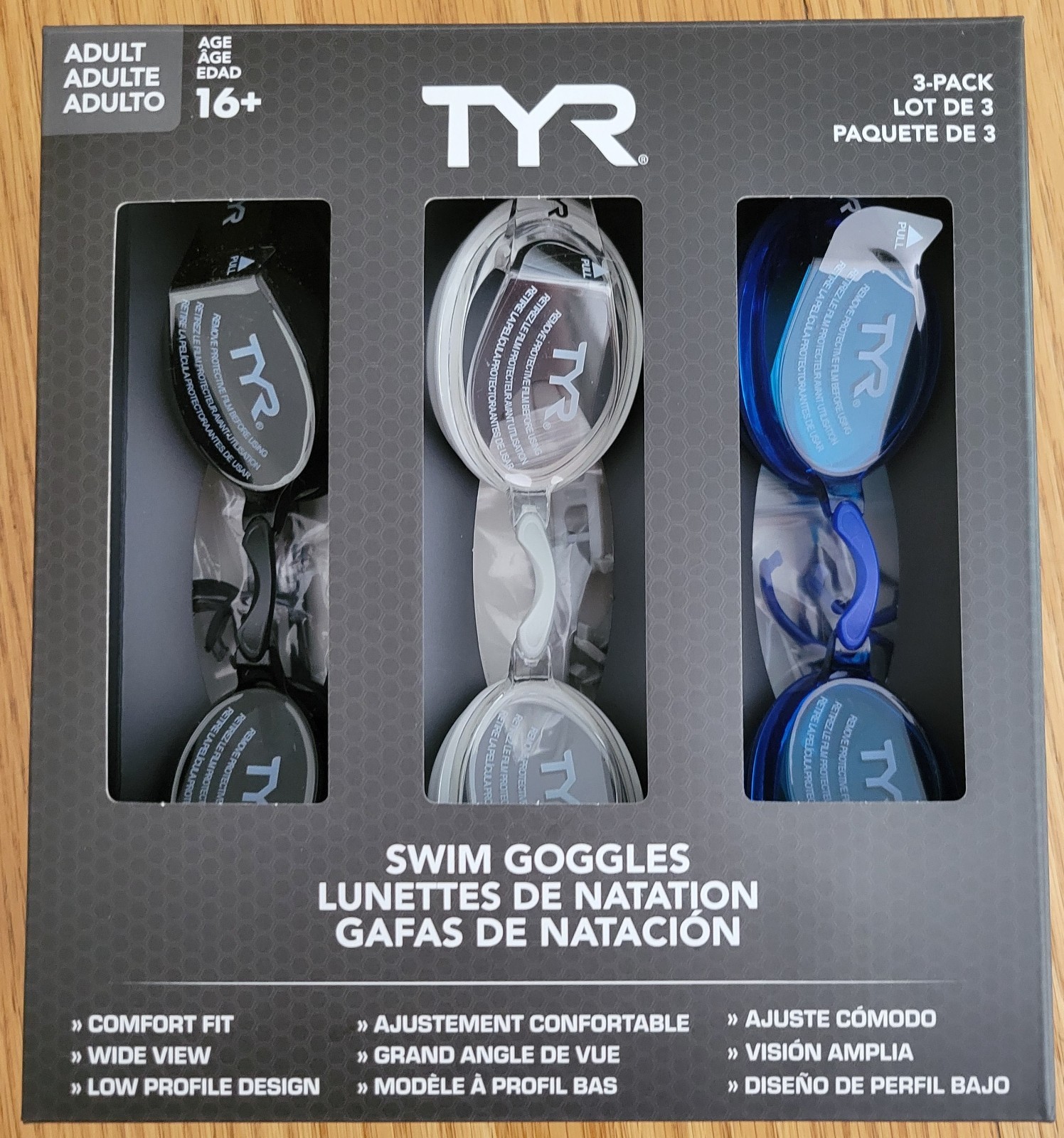 TYR Unisex Adult Swimming Goggles 3 Pack UV Protection Anti-fog