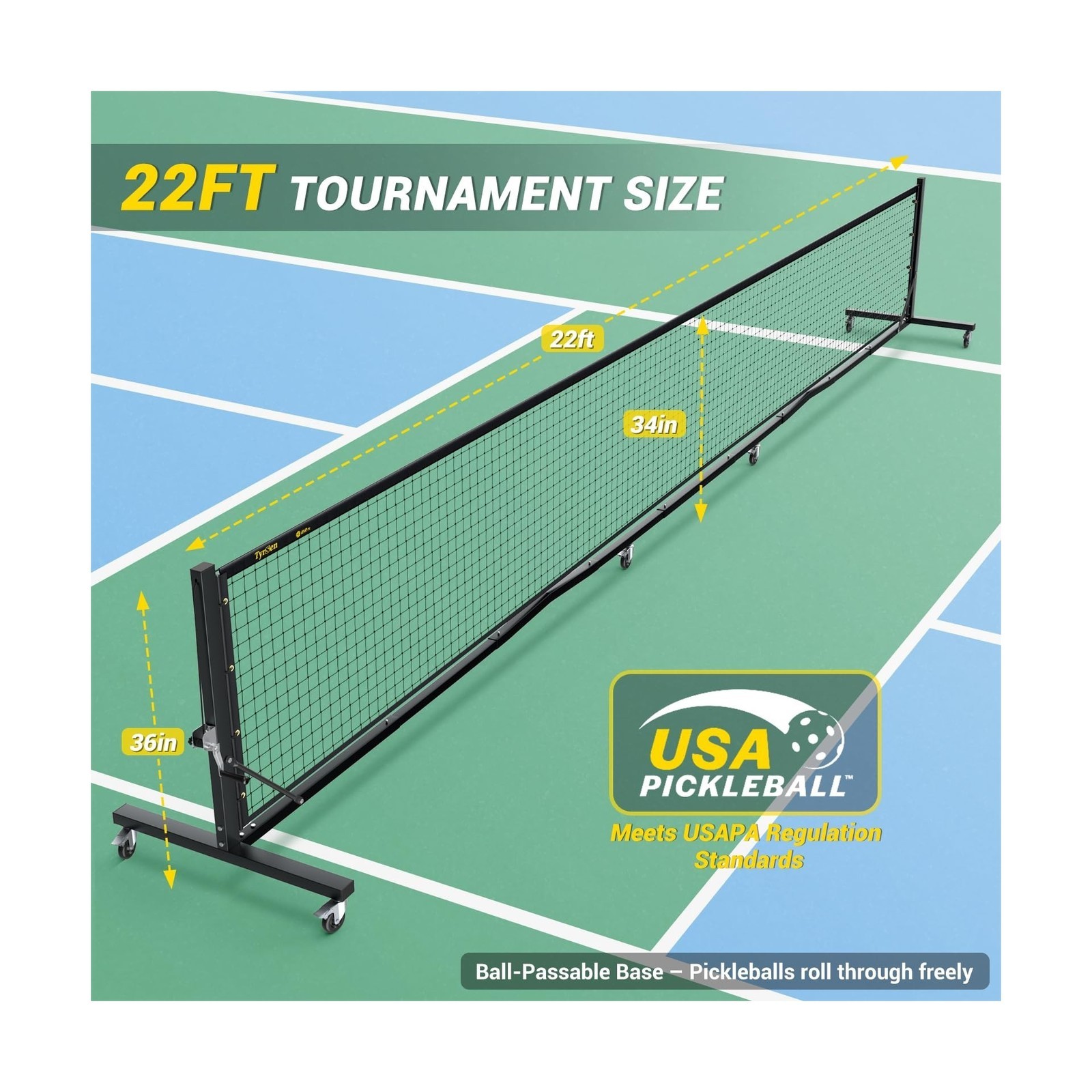 Pro Pickleball Net – Hand Winch Tension System, 22ft Tournament-Grade, Ant