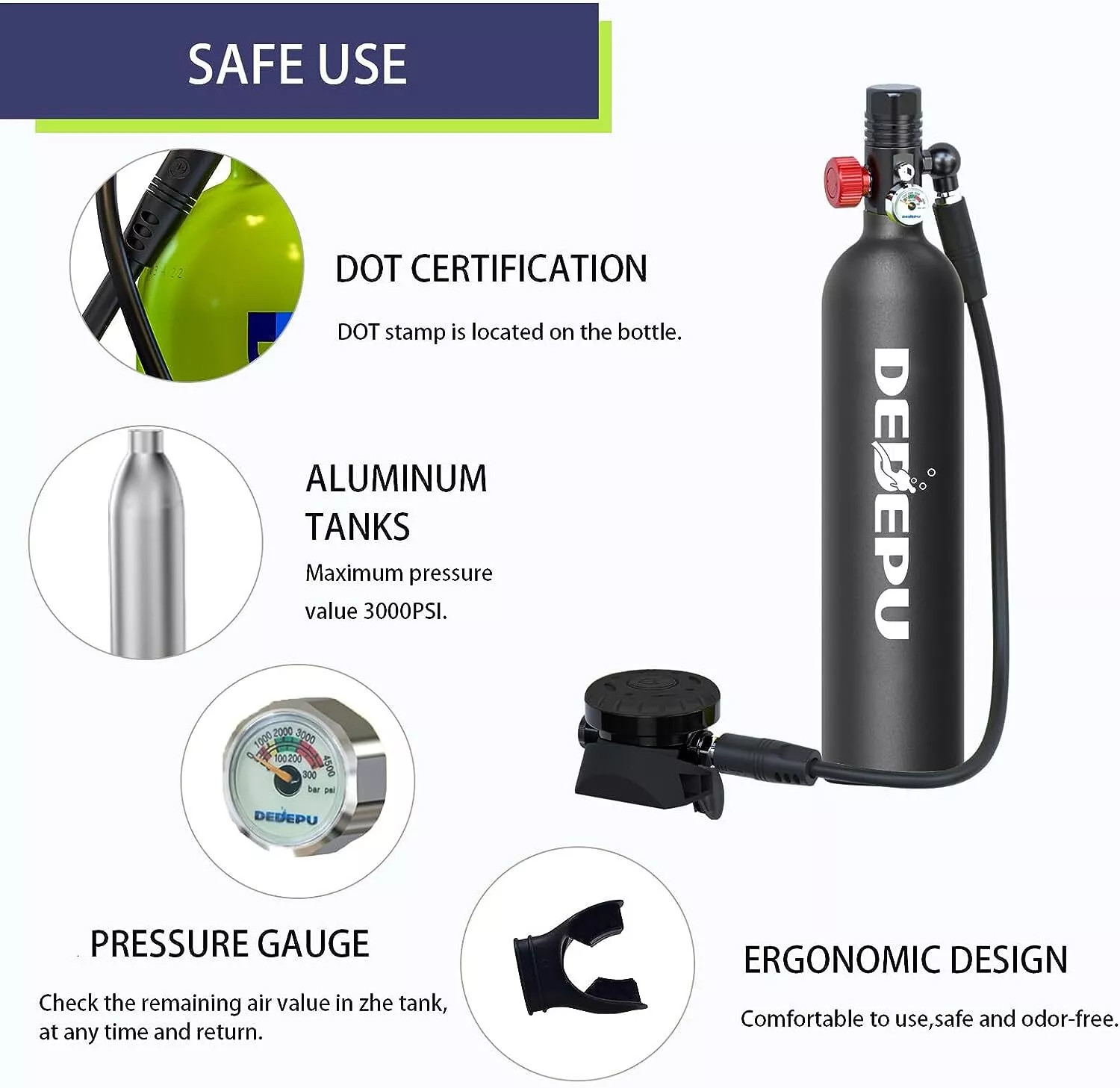 DEDEPU Scuba Diving Kit Full Face Snorkel Mask 1L Air Oxygen Tank Underwater US