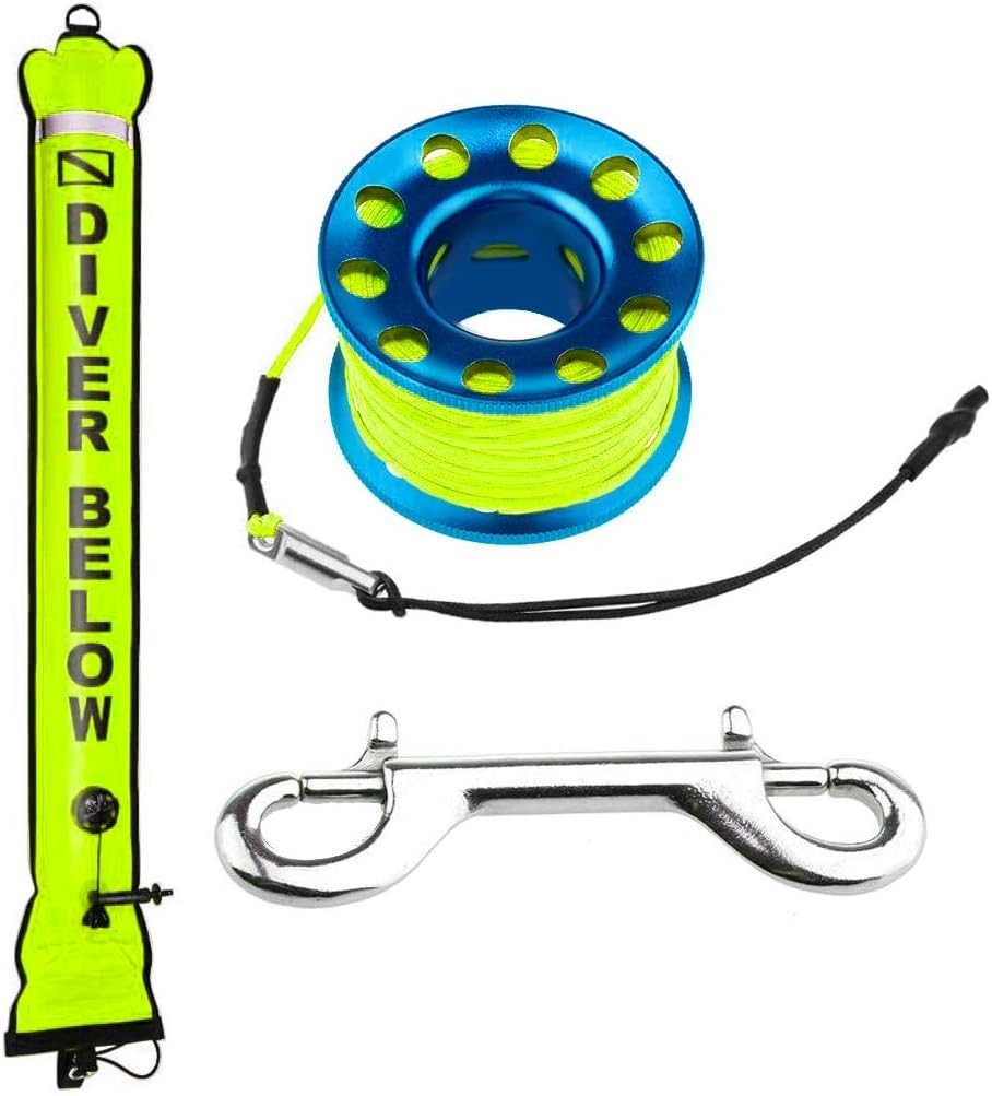 4ft Yellow Scuba Diving SMB, Open Bottom Surface Marker Buoy with Safety Sausage
