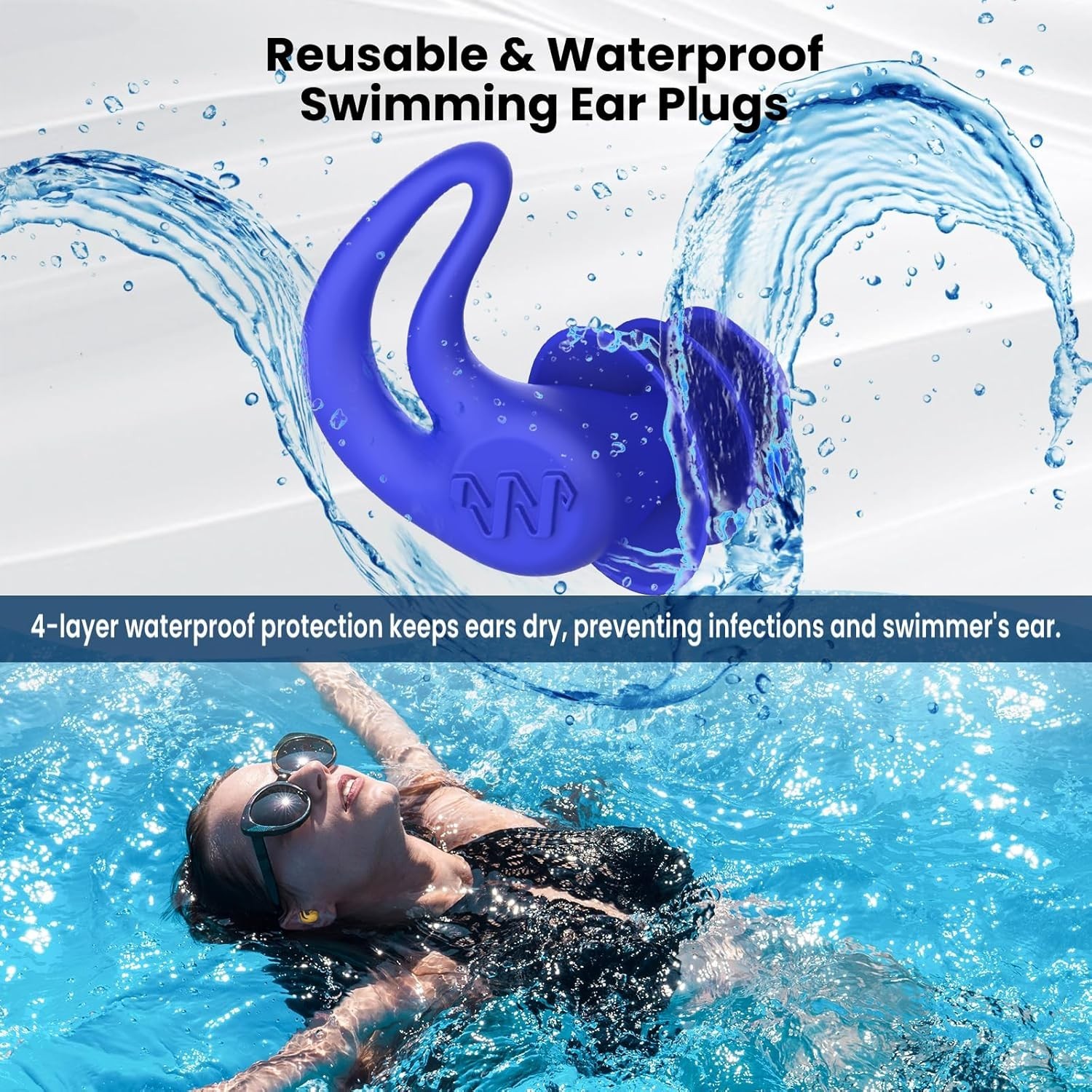 4-PAIRS Waterproof Swimming Ear Plugs for KIDS Reusable Silicone w/ Cases