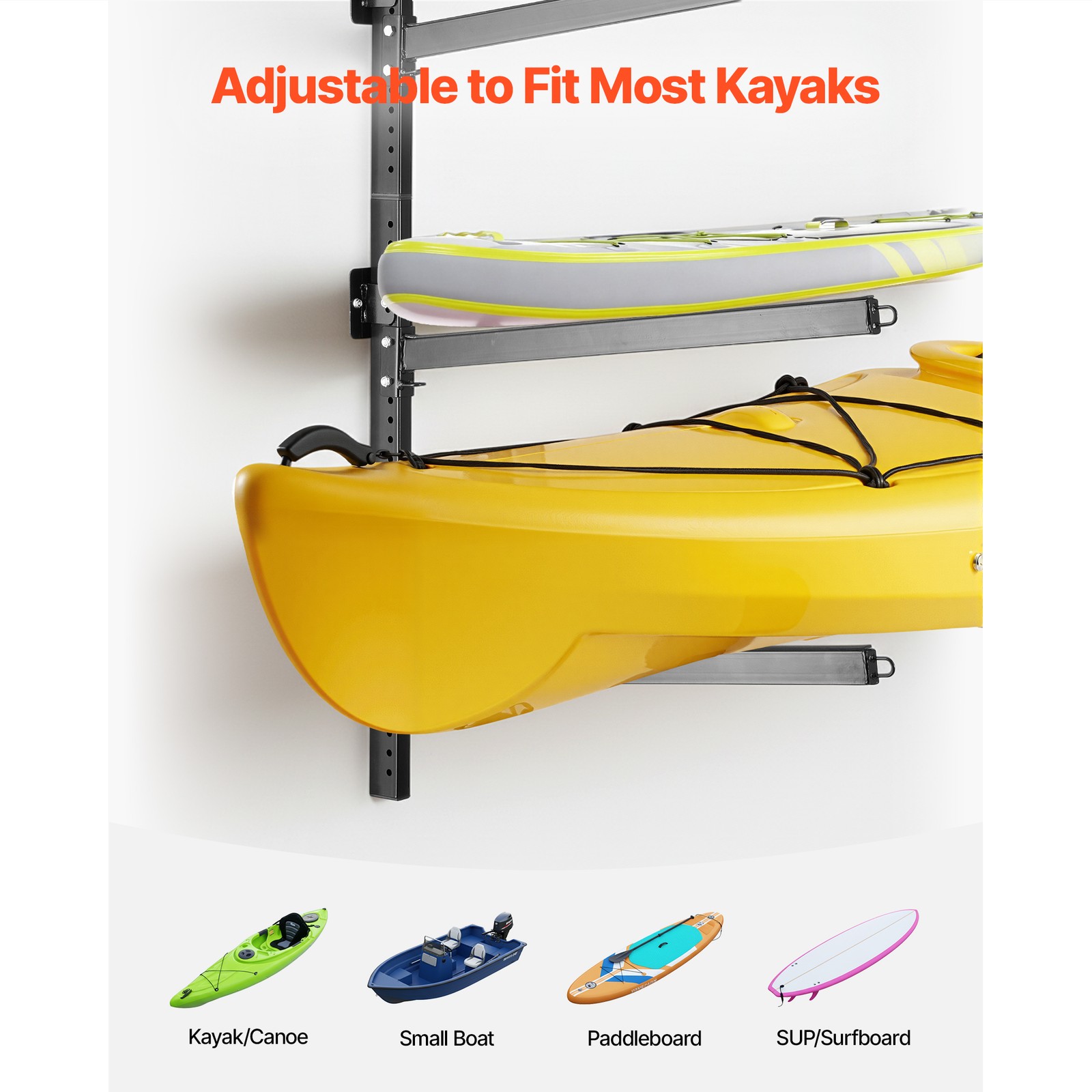 Uimoso Adjustable Kayak Storage Rack for 2/4 Kayaks Paddleboards 200-300 lbs