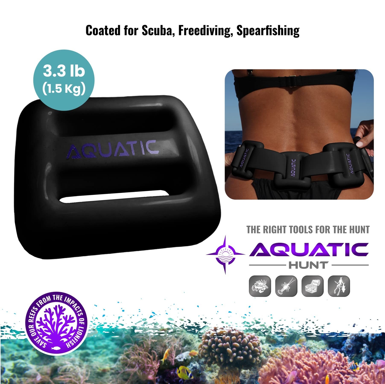 AQUATIC – Dive Weights – 1.1lb or 2.2lb or 3.3lb 0.5Kg or 1Kg or 1.5Kg – Coat…