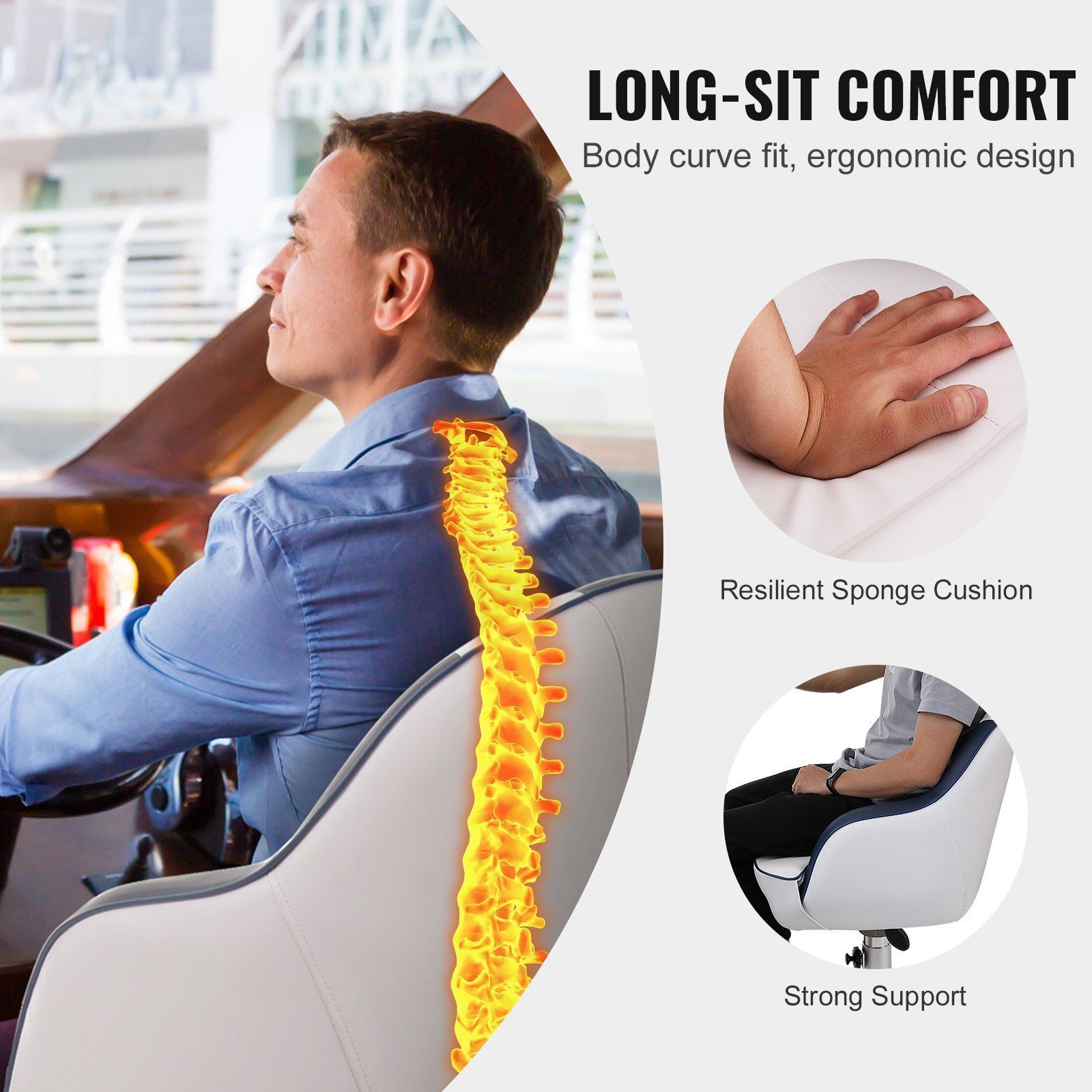Thickened Sponge Pontoon Boat Chair 1-Piece for Fishing & Sightseeing
