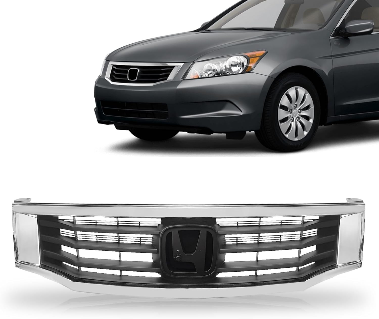 Front Bumper Grille Black With Chrome Mesh Grill For 2008 2009 2010 Honda Accord