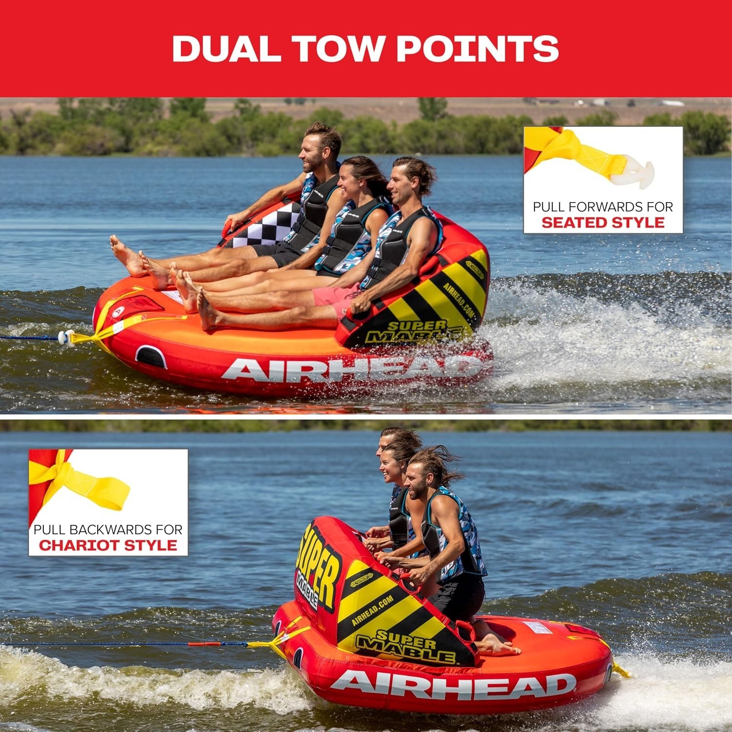 Airhead Super Mable 3-Person Towable Inflatable Boat Tube for Boating