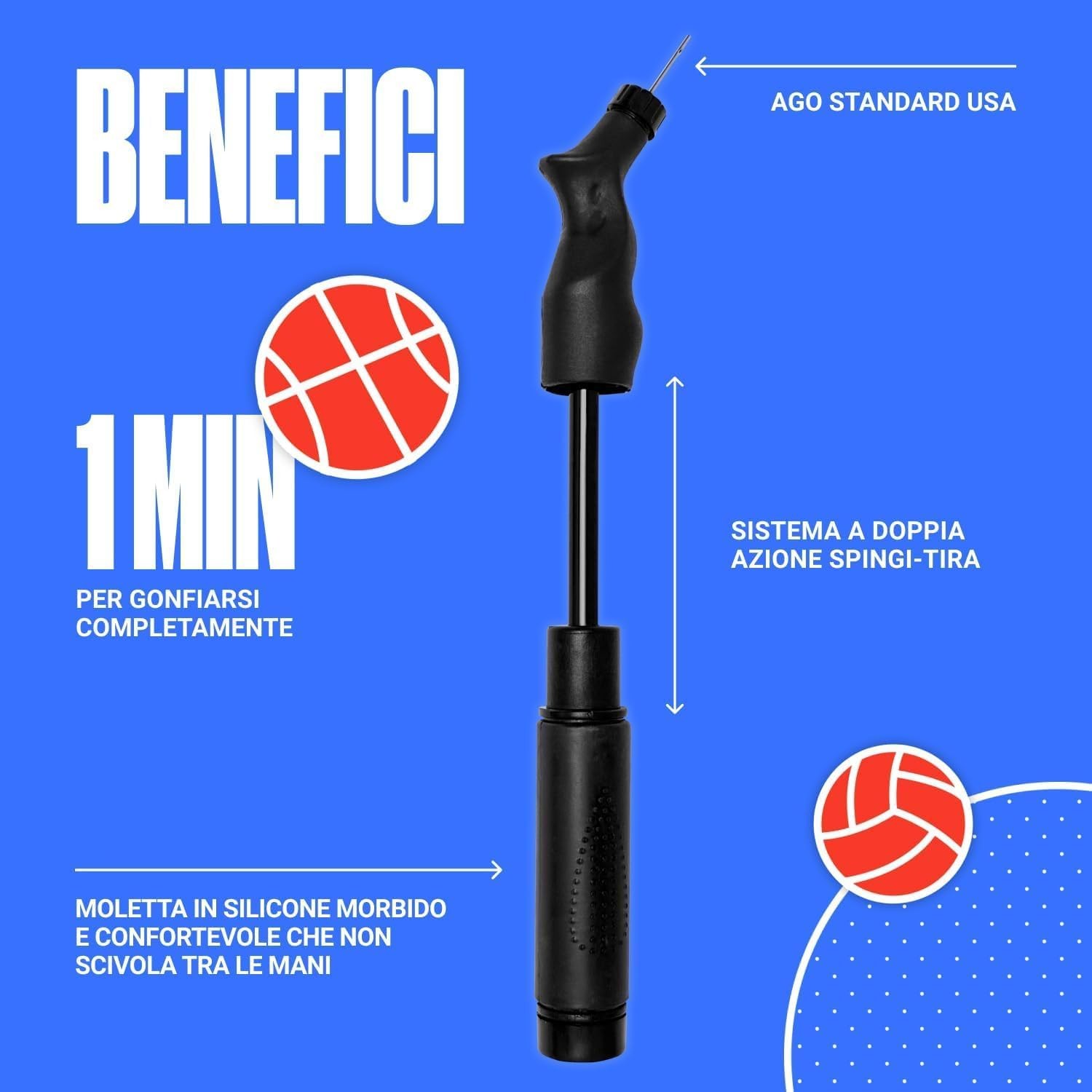 SPORTBIT Ball Pump for Sports Balls – Push & Pull Inflating System – Black
