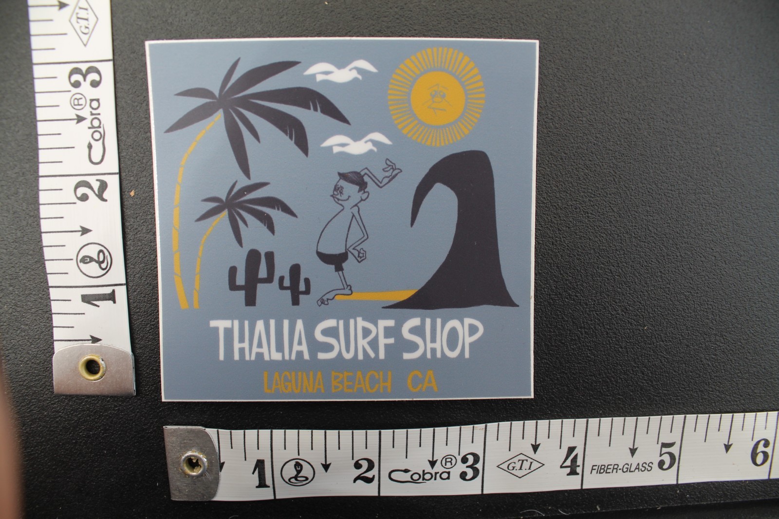 Thalia Surf Shop Laguna Beach CA Surfer Cartoon Grey V7C Vintage Surfing STICKER