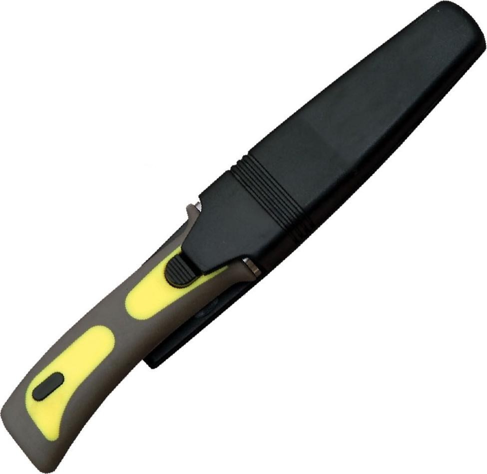 Diving Knife | Rite Edge 4in Stainless Steel Blade Yellow/Gray Rubber + Sheath
