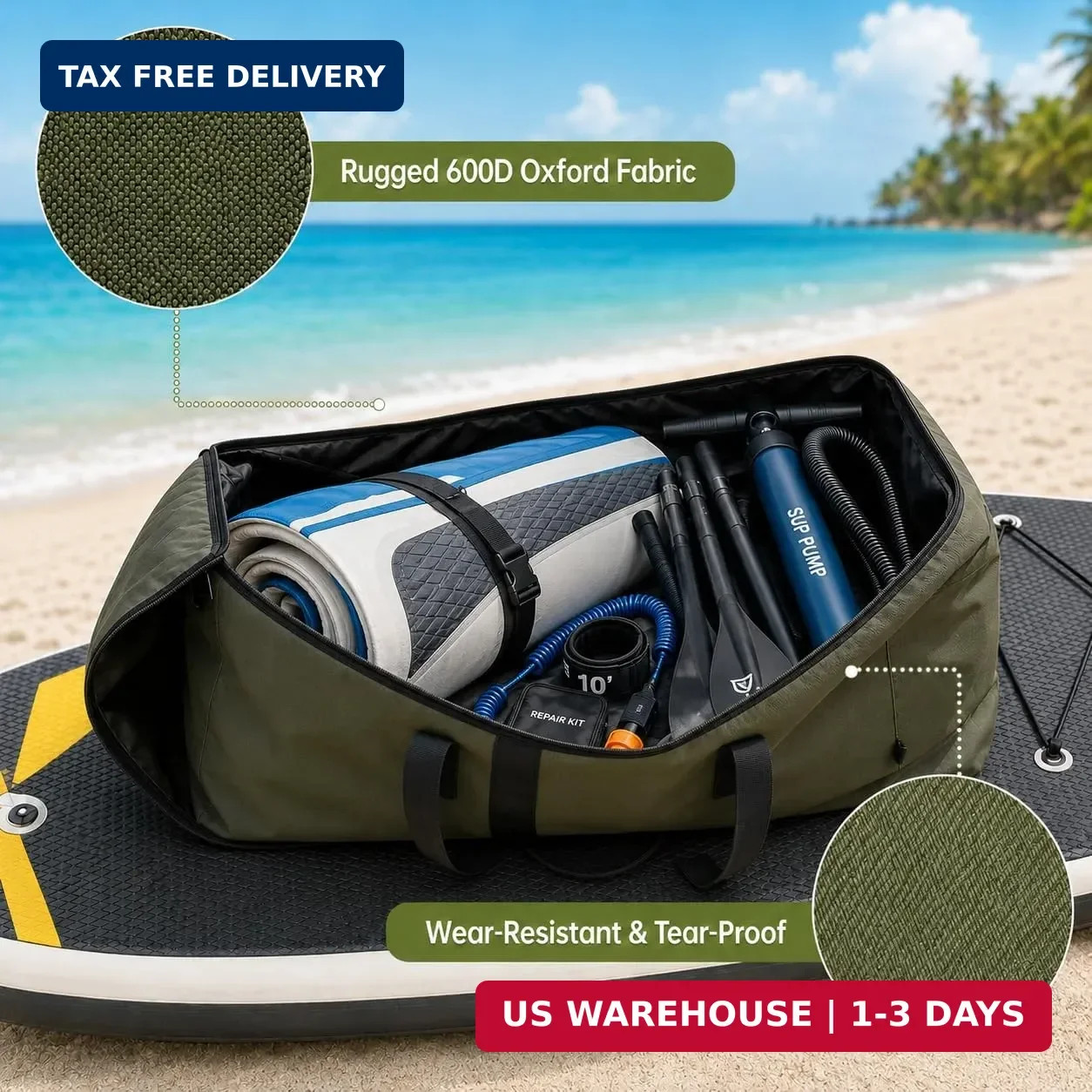 Modoker Inflatable Stand Up Paddle Board Bag, 2-in-1 110L Large Capacity Paddle