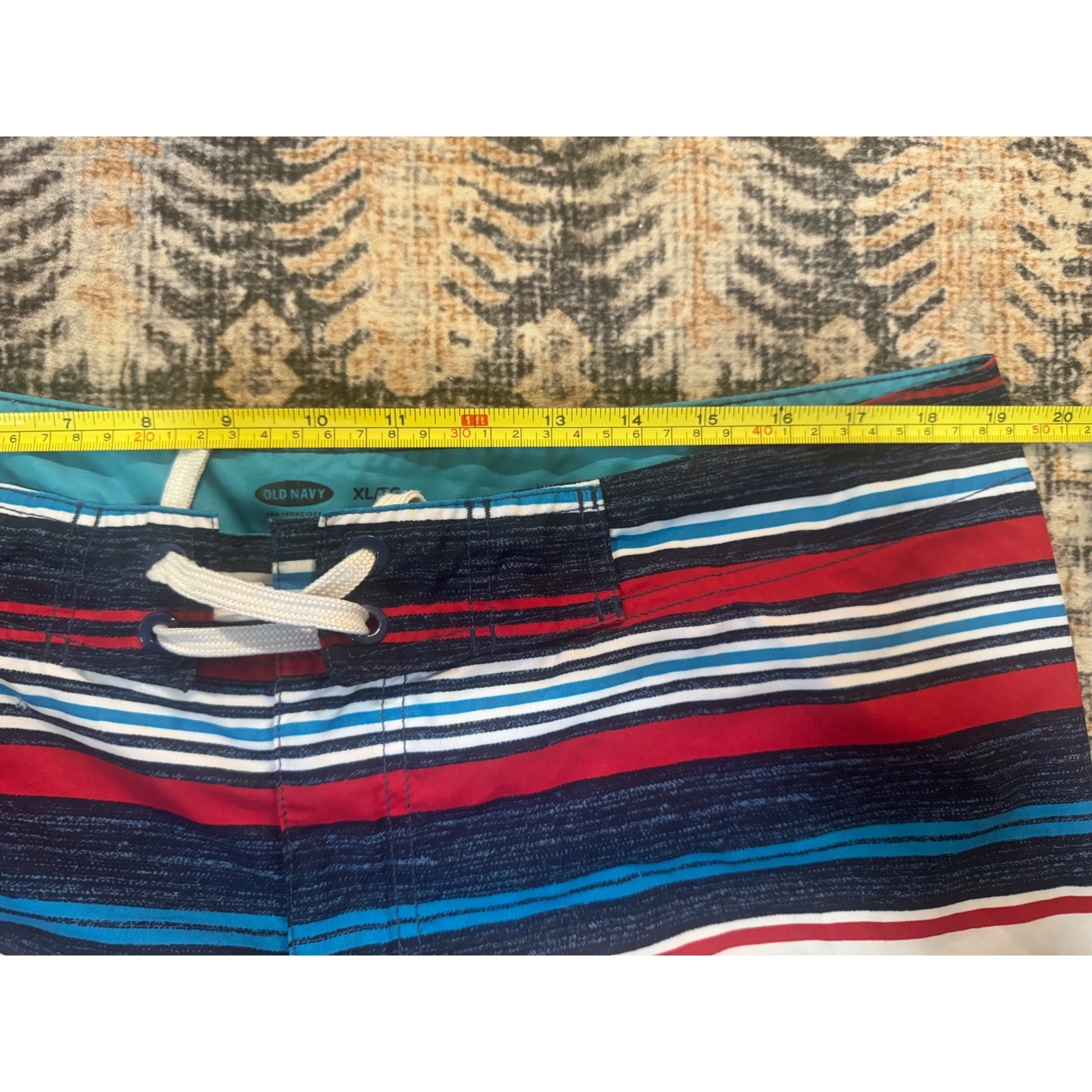 Old Navy Mens XL Swim Trunks Striped Board Shorts Red Blue White Drawstring