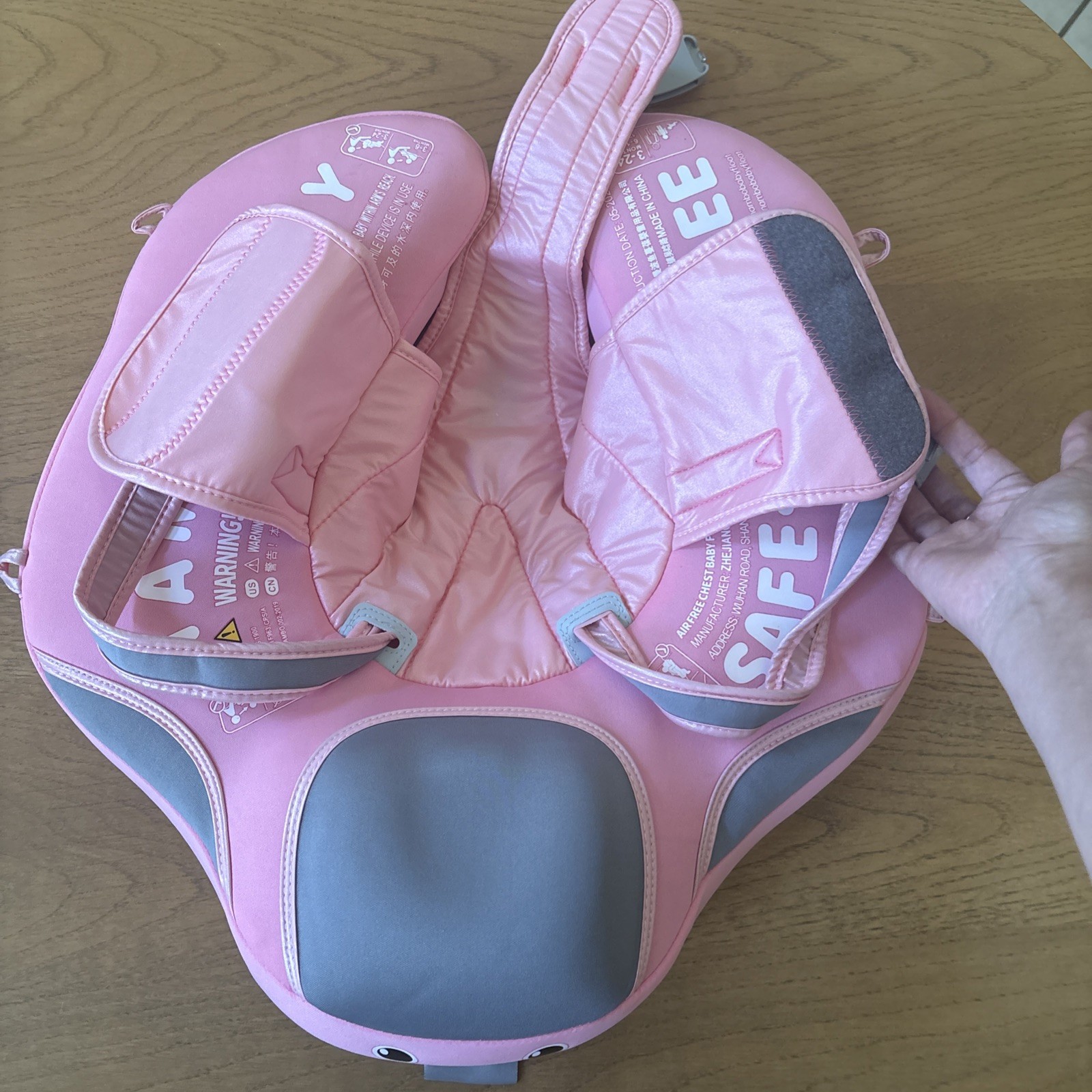 MAMBOBABY Air-Free Float Baby Swimming Ring, Pink w/ Safety Harness