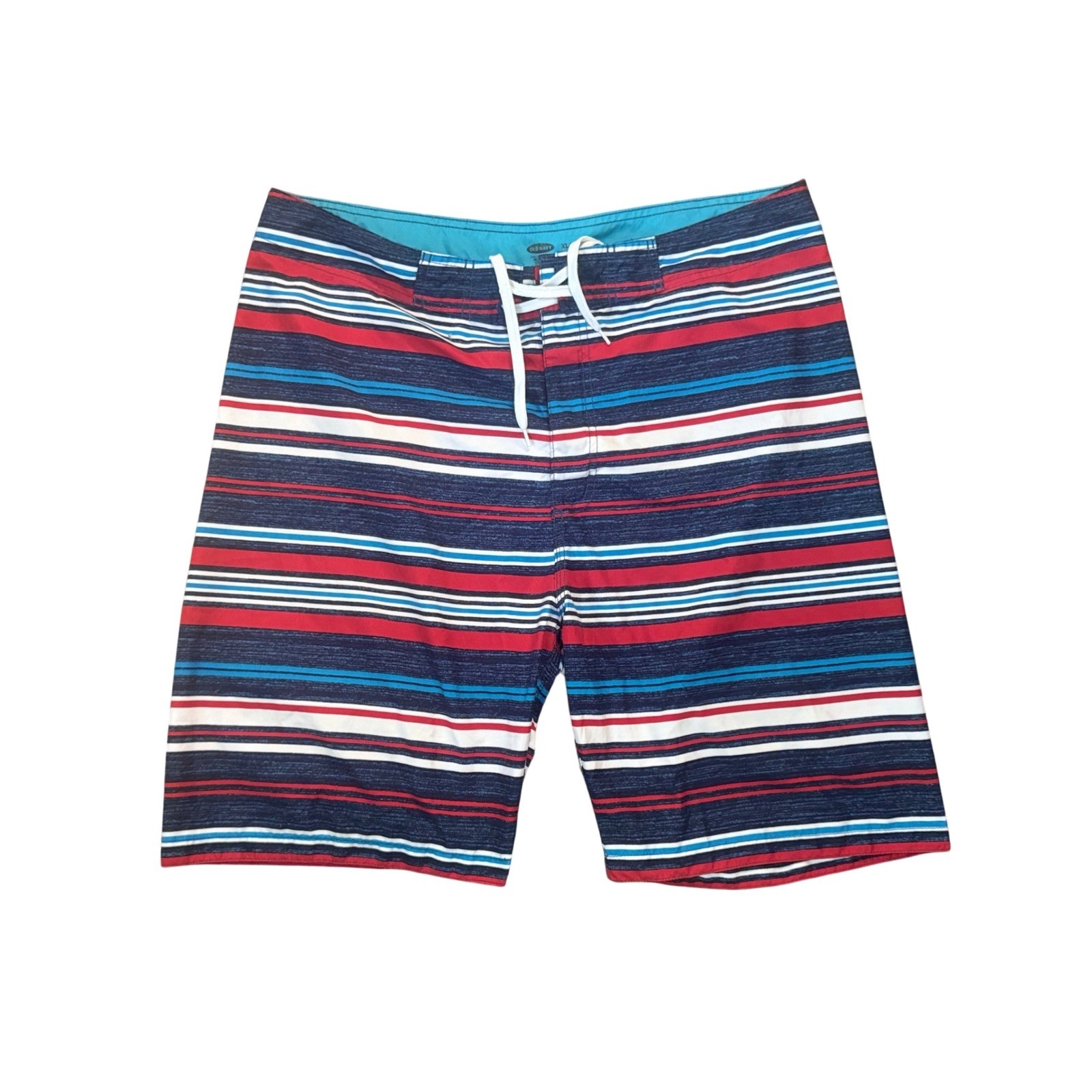 Old Navy Mens XL Swim Trunks Striped Board Shorts Red Blue White Drawstring