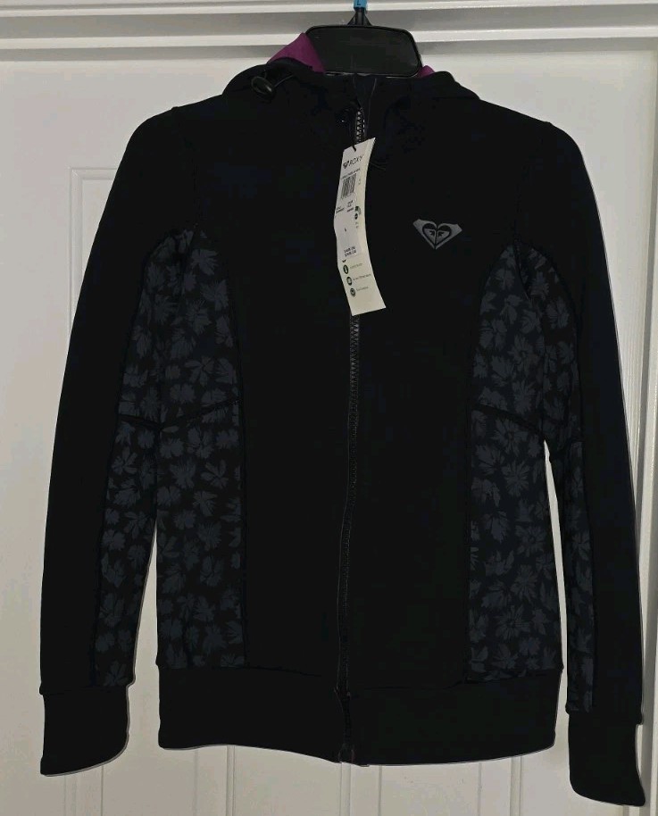 NWT Roxy Wetsuit Womens 1.0 Swell Paddle Hooded Jacket Surf Swim Black 1mm Sz 6