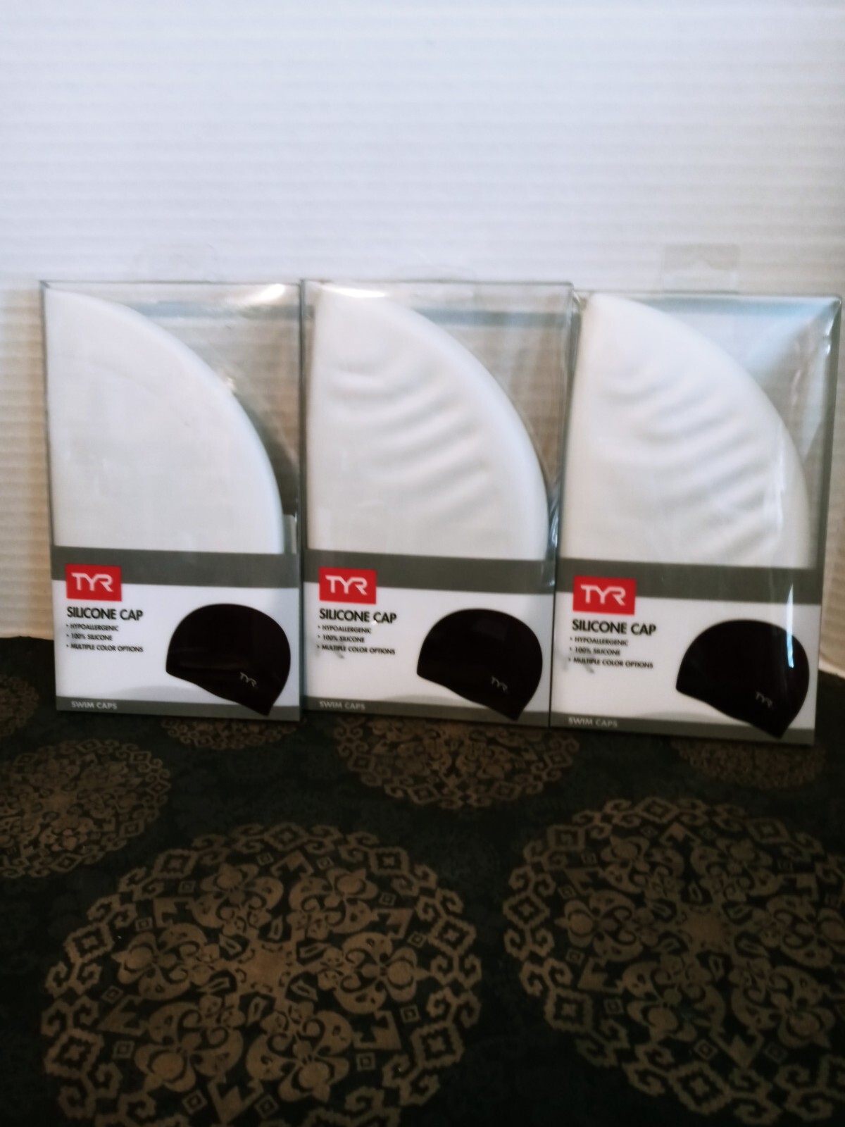 lot of 3 TYR 100% Silicone Swim Cap sz Adult Hypoallergenic White