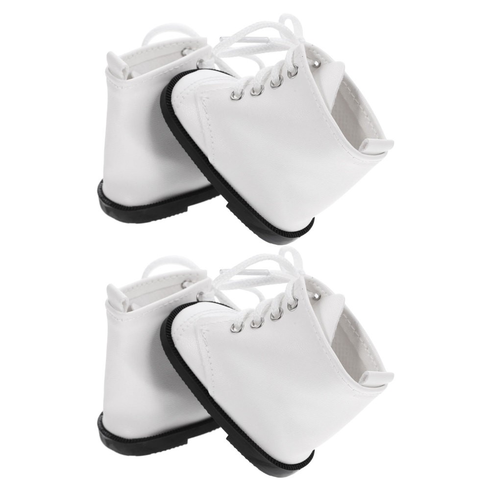 2 Pairs Durable White Miniature Doll Boots for 18 Inch Dolls Casual Outfit Shoes