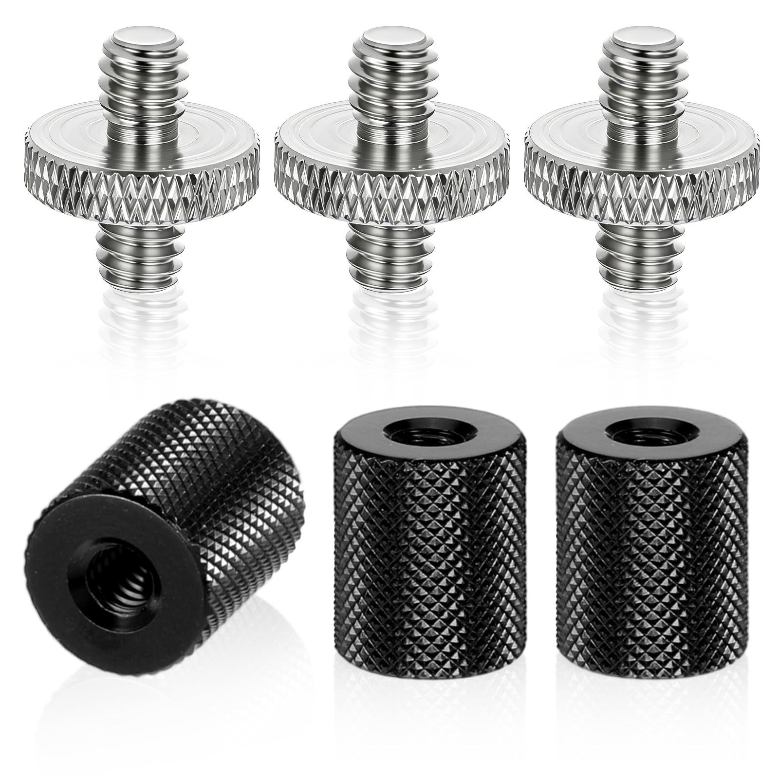 6 Pack 1/4 Inch Threaded Tripod Screw Adapter Black Silver Camera Mount Set